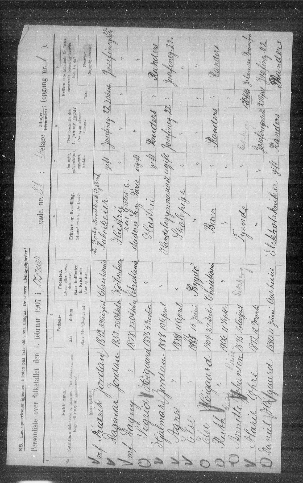 OBA, Municipal Census 1907 for Kristiania, 1907, p. 39361