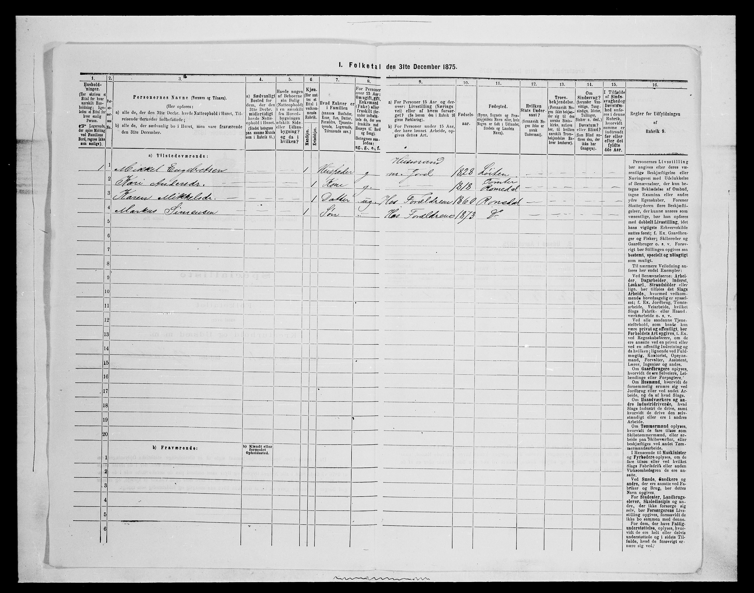 SAH, 1875 census for 0416P Romedal, 1875, p. 283