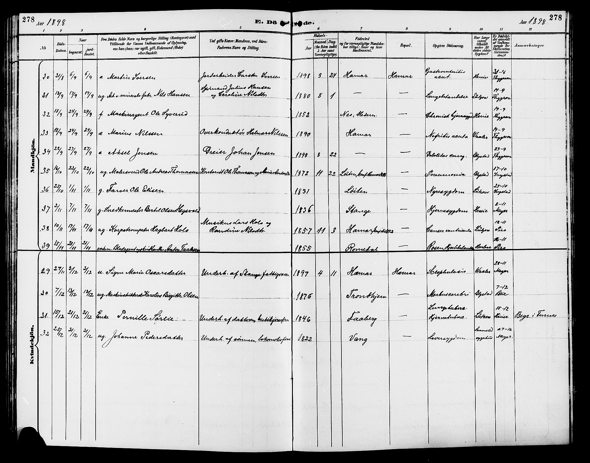 Vang prestekontor, Hedmark, AV/SAH-PREST-008/H/Ha/Hab/L0013: Parish register (copy) no. 13, 1890-1899, p. 278