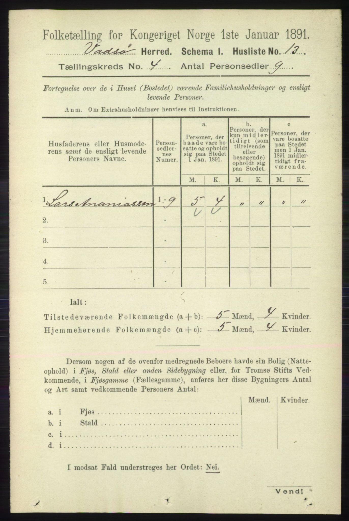 RA, 1891 census for 2029 Vadsø, 1891, p. 1156