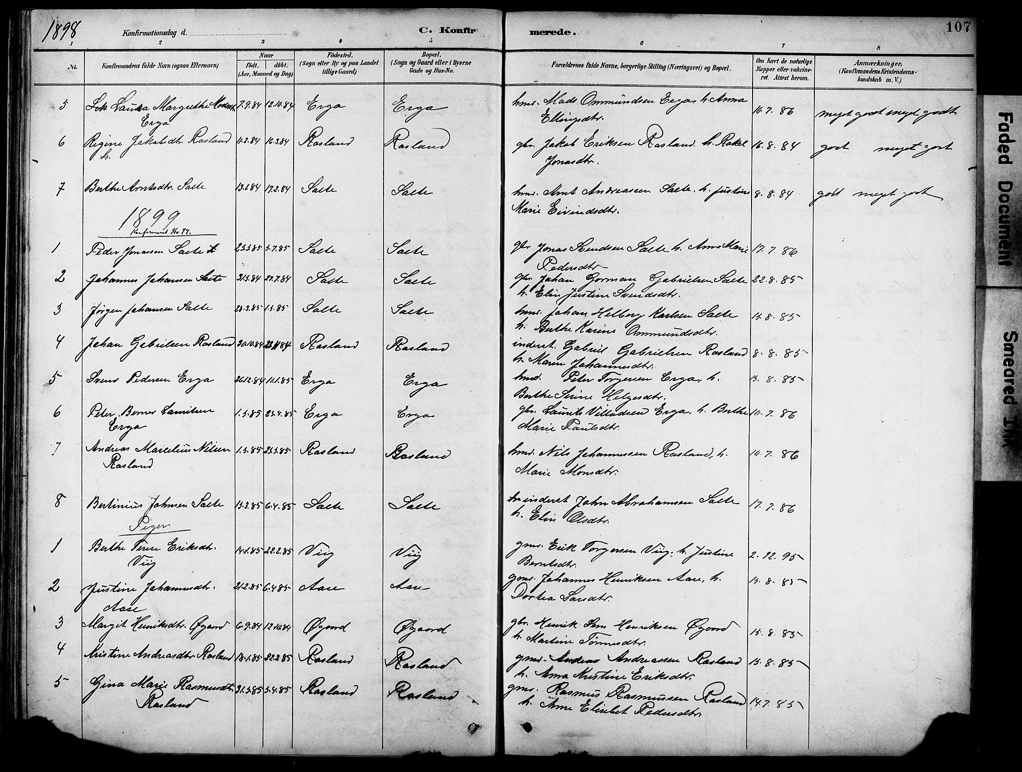 Klepp sokneprestkontor, SAST/A-101803/001/3/30BB/L0005: Parish register (copy) no. B 5, 1889-1918, p. 107