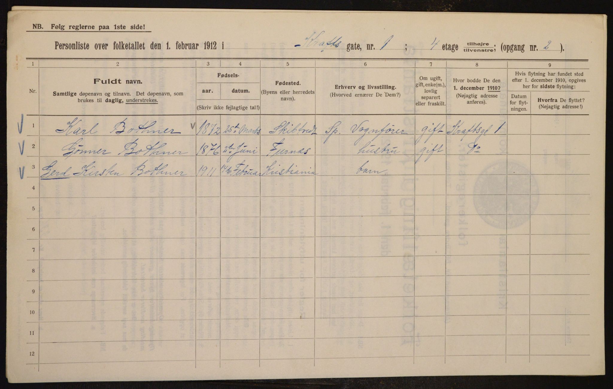 OBA, Municipal Census 1912 for Kristiania, 1912, p. 54167