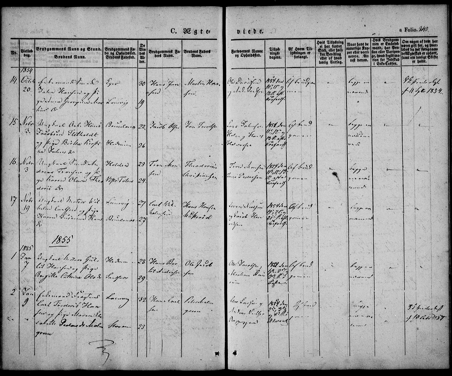 Larvik kirkebøker, SAKO/A-352/F/Fb/L0003: Parish register (official) no. II 3, 1842-1856, p. 240