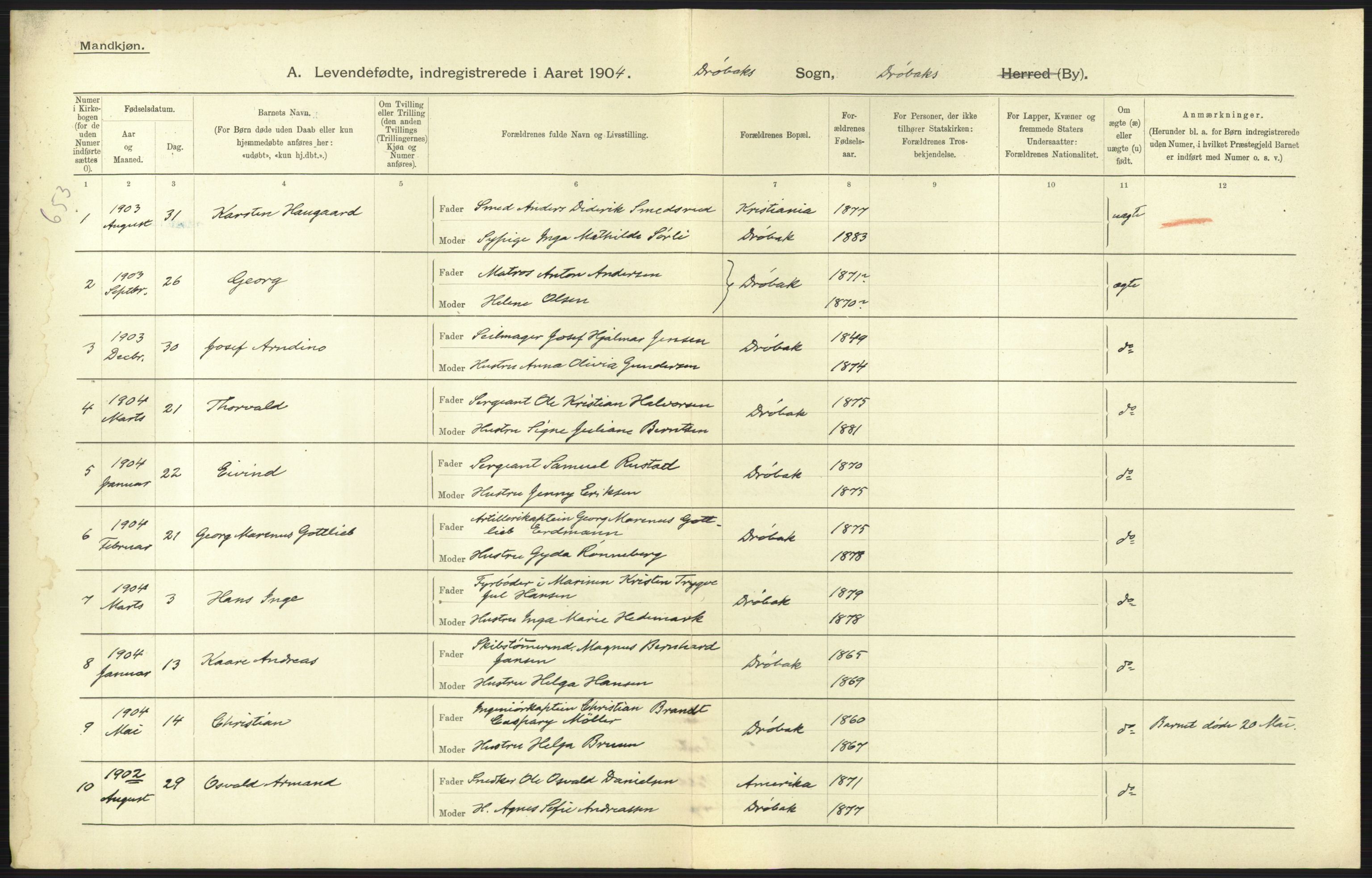 Statistisk sentralbyrå, Sosiodemografiske emner, Befolkning, AV/RA-S-2228/D/Df/Dfa/Dfab/L0002: Akershus amt: Fødte, gifte, døde, 1904, p. 439