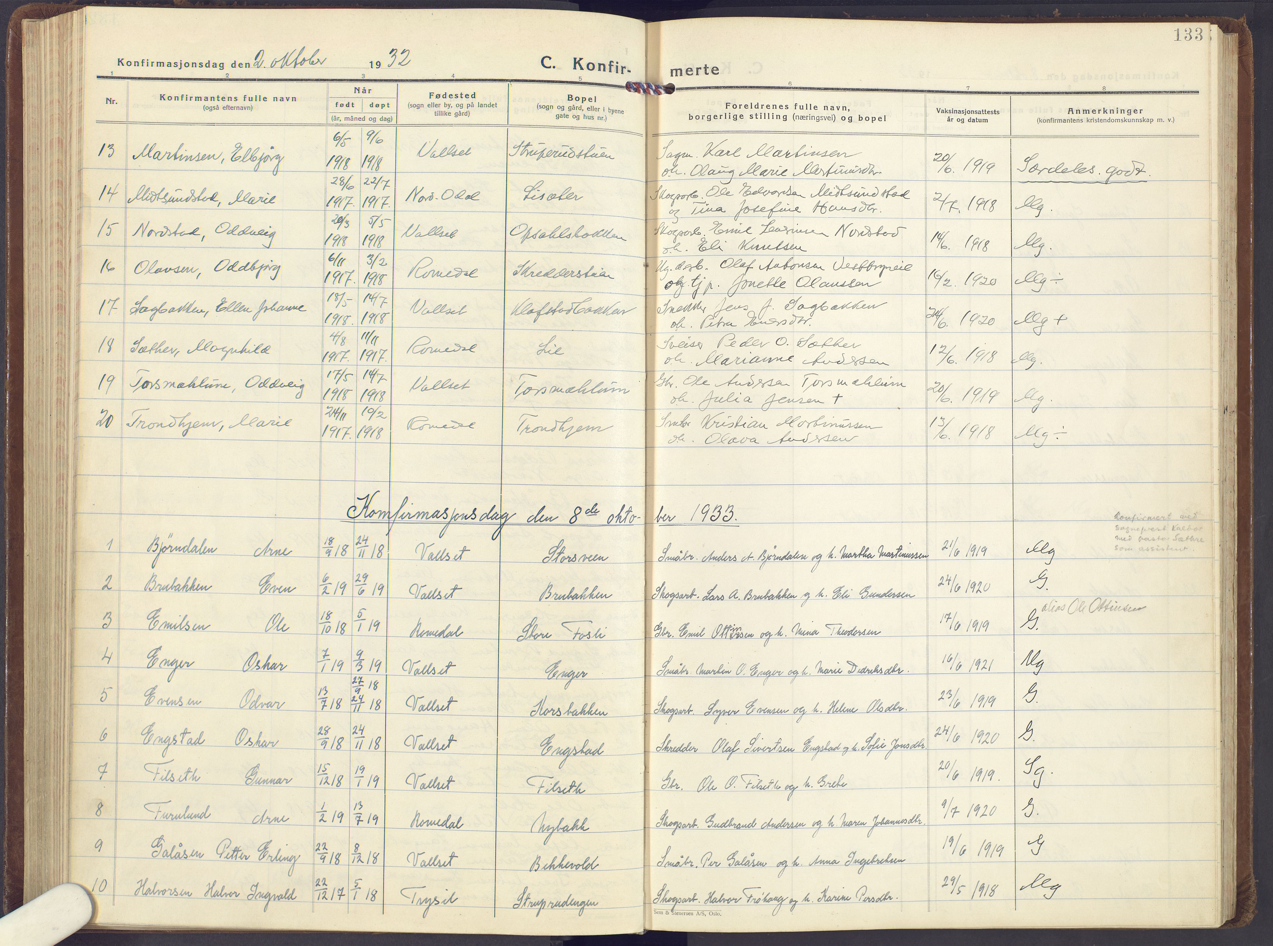 Romedal prestekontor, AV/SAH-PREST-004/K/L0013: Parish register (official) no. 13, 1930-1949, p. 133