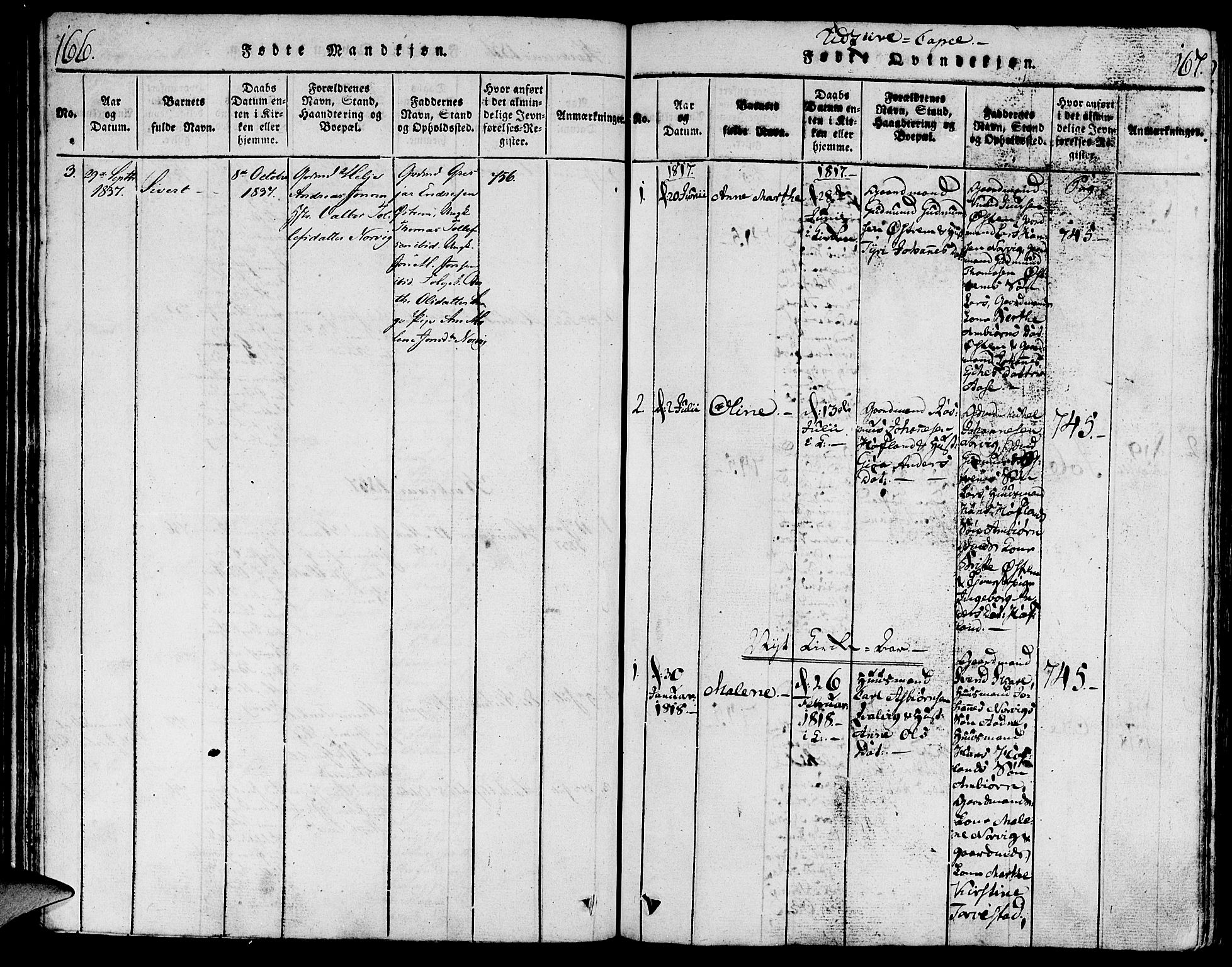 Torvastad sokneprestkontor, AV/SAST-A -101857/H/Ha/Haa/L0003: Parish register (official) no. A 3 /2, 1817-1837, p. 166-167