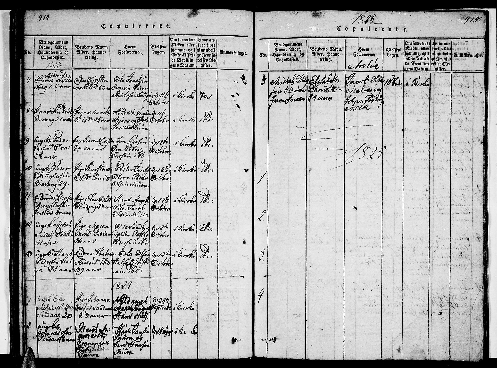 Ministerialprotokoller, klokkerbøker og fødselsregistre - Nordland, SAT/A-1459/841/L0617: Parish register (copy) no. 841C01 /2, 1820-1830, p. 414-415