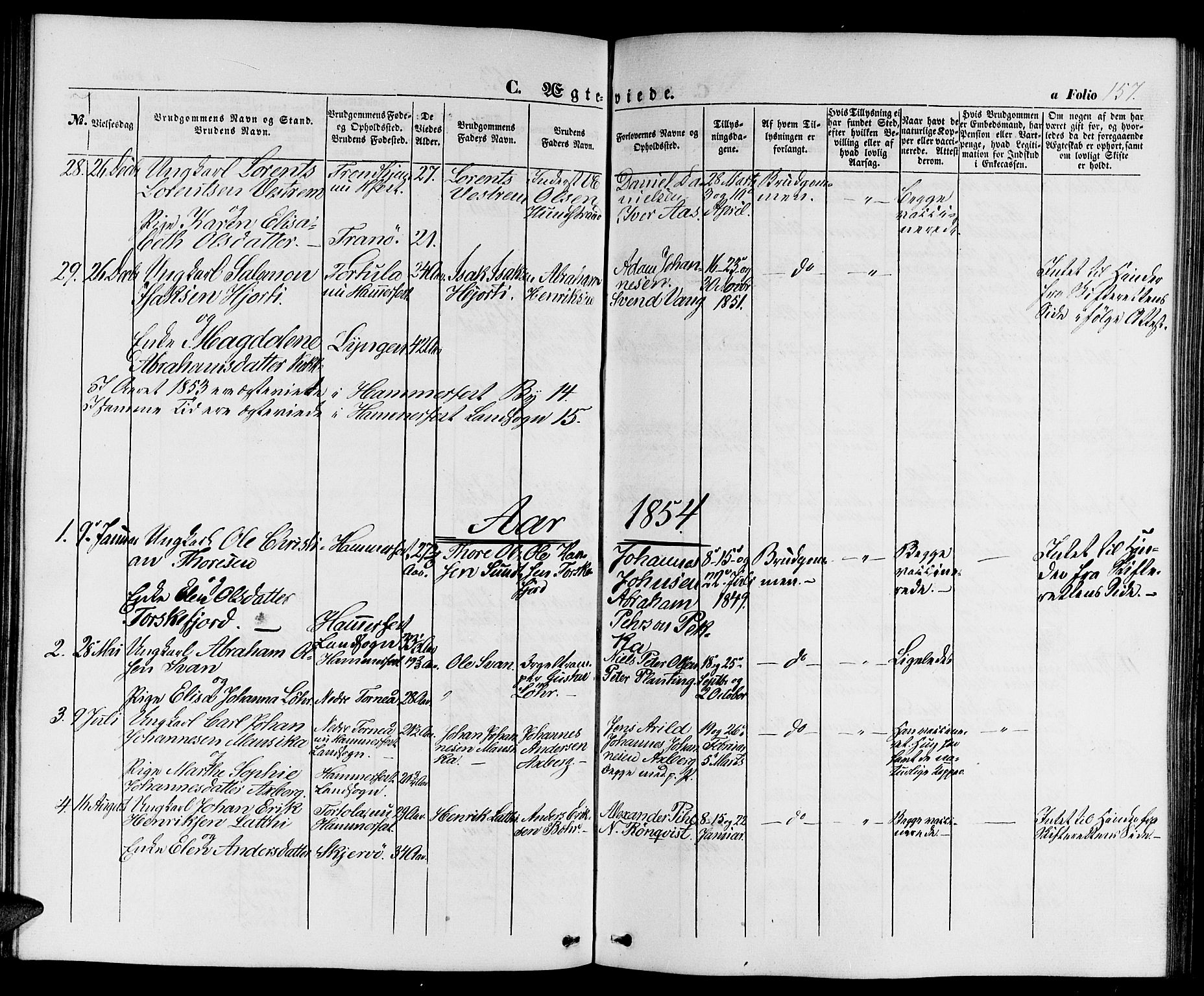 Hammerfest sokneprestkontor, SATØ/S-1347/H/Hb/L0002.klokk: Parish register (copy) no. 2, 1851-1861, p. 157