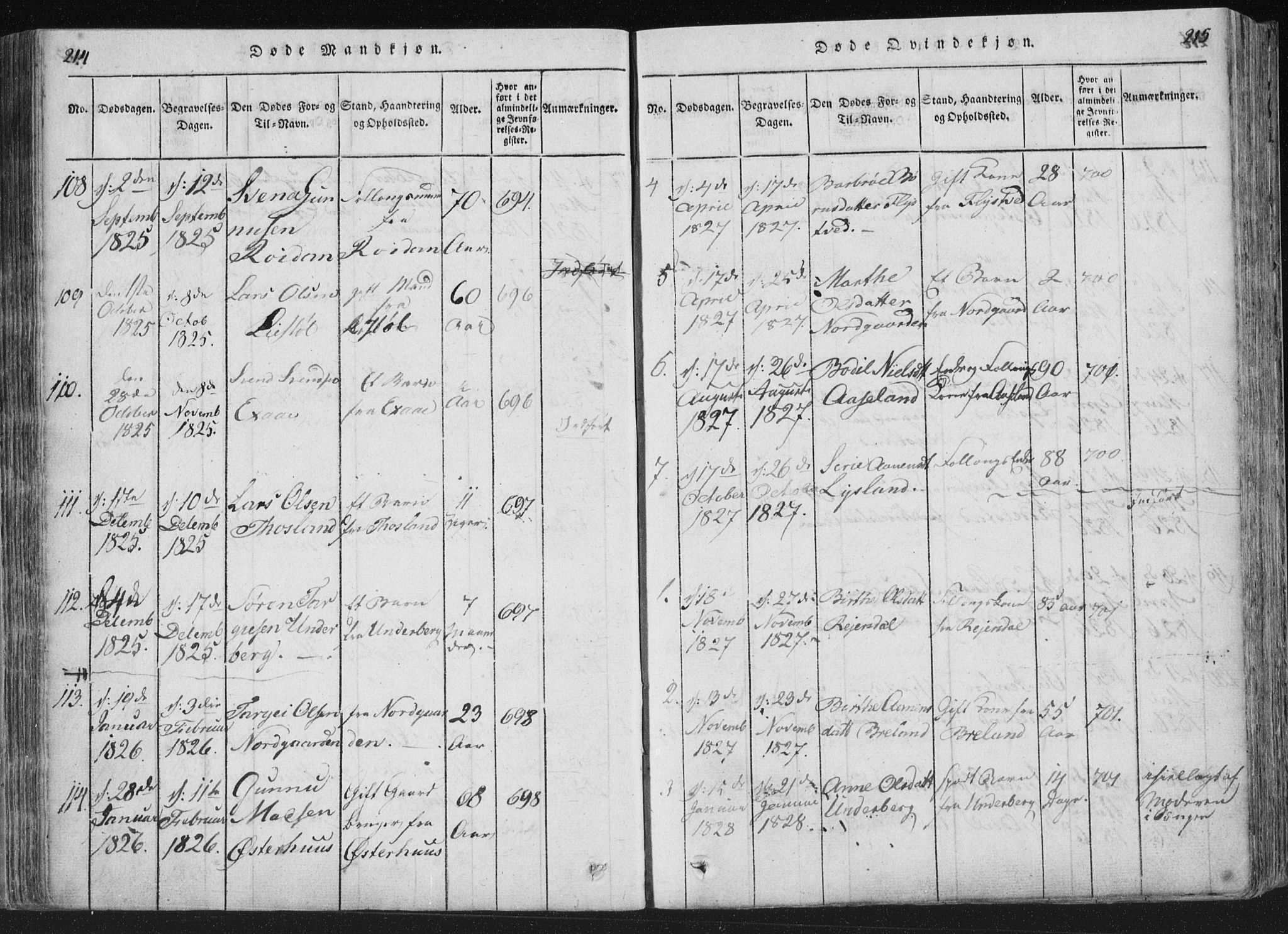 Åseral sokneprestkontor, SAK/1111-0051/F/Fa/L0001: Parish register (official) no. A 1, 1815-1853, p. 214-215