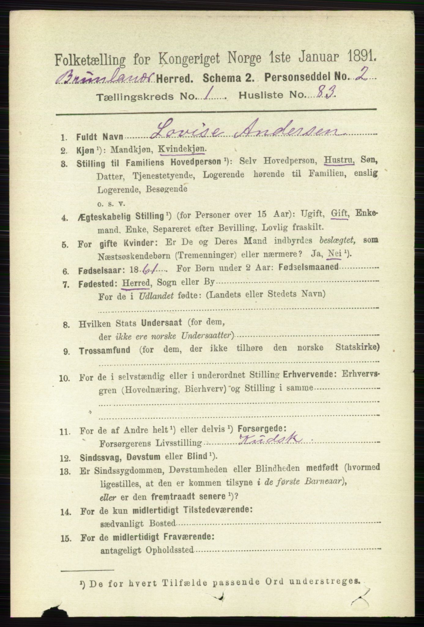 RA, 1891 census for 0726 Brunlanes, 1891, p. 592