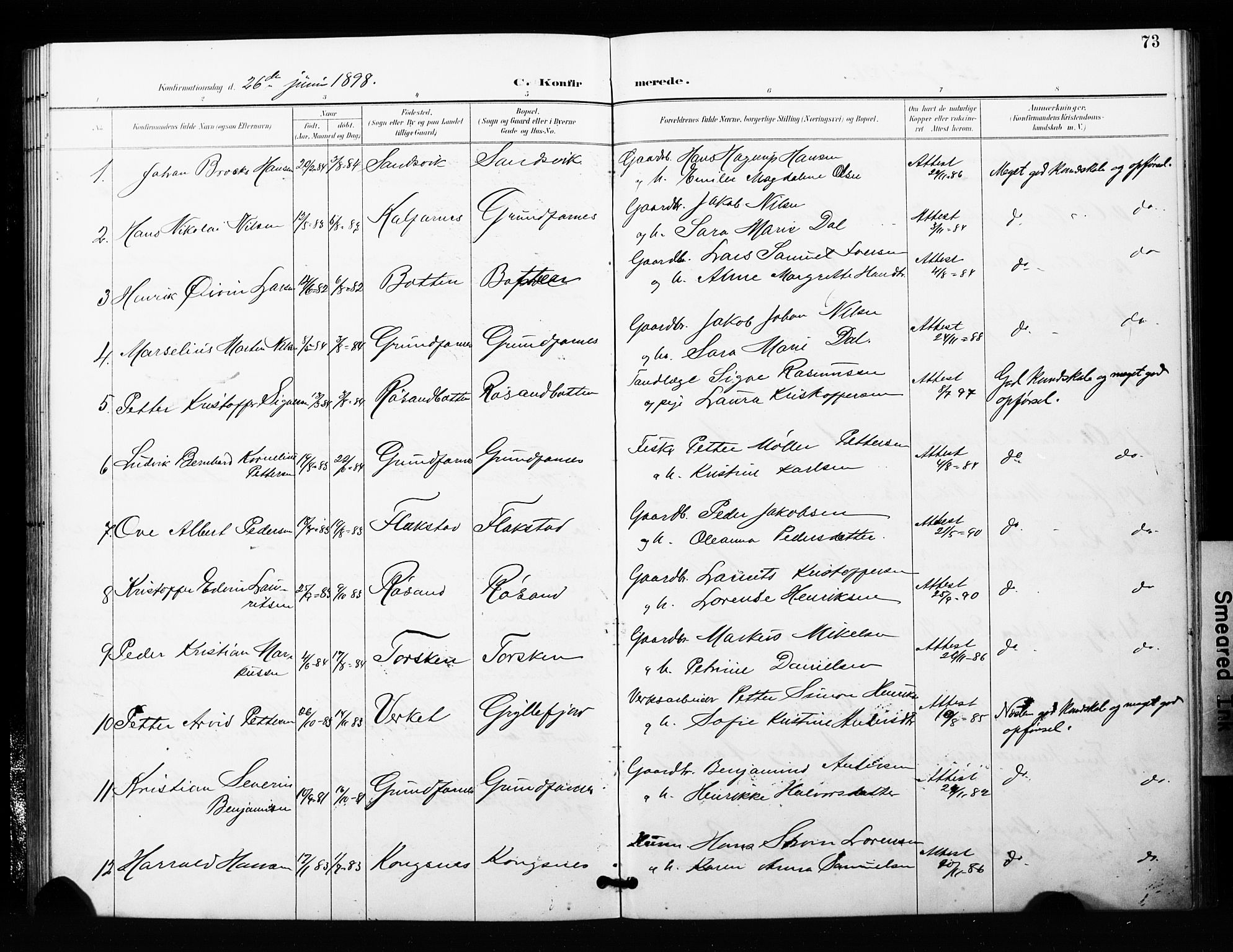 Berg sokneprestkontor, SATØ/S-1318/G/Ga/Gaa/L0006kirke: Parish register (official) no. 6, 1894-1904, p. 73