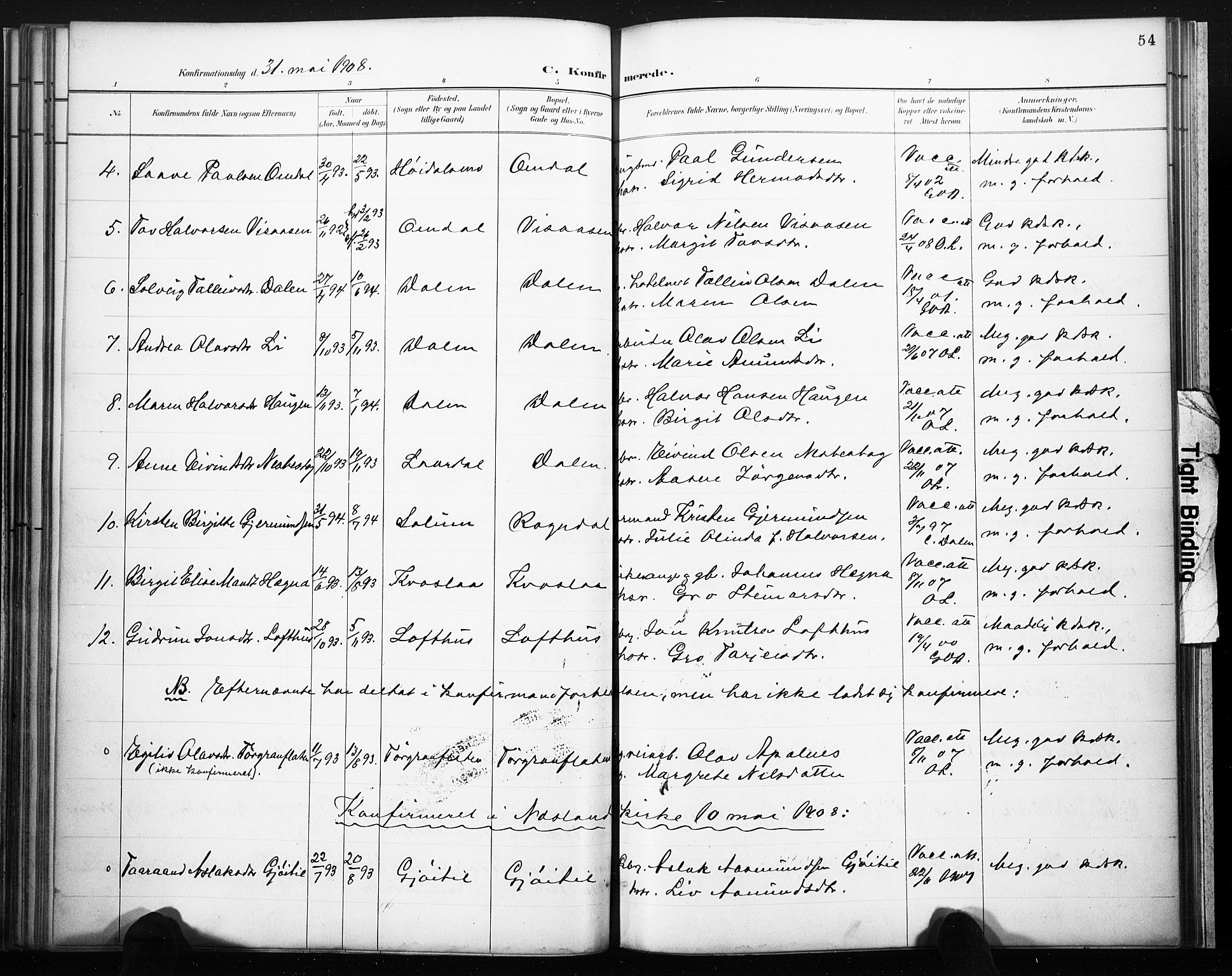 Lårdal kirkebøker, SAKO/A-284/F/Fb/L0002: Parish register (official) no. II 2, 1887-1918, p. 54