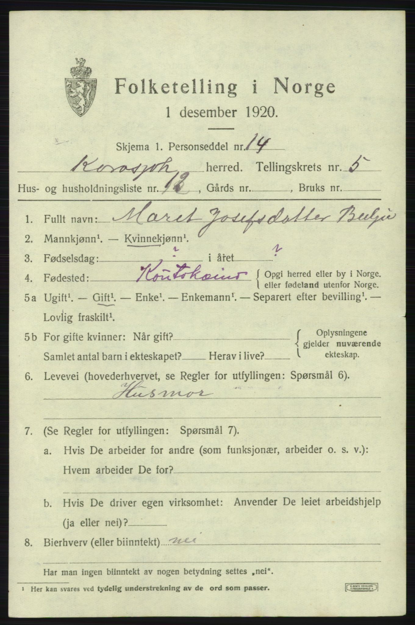 SATØ, 1920 census for Karasjok, 1920, p. 1916