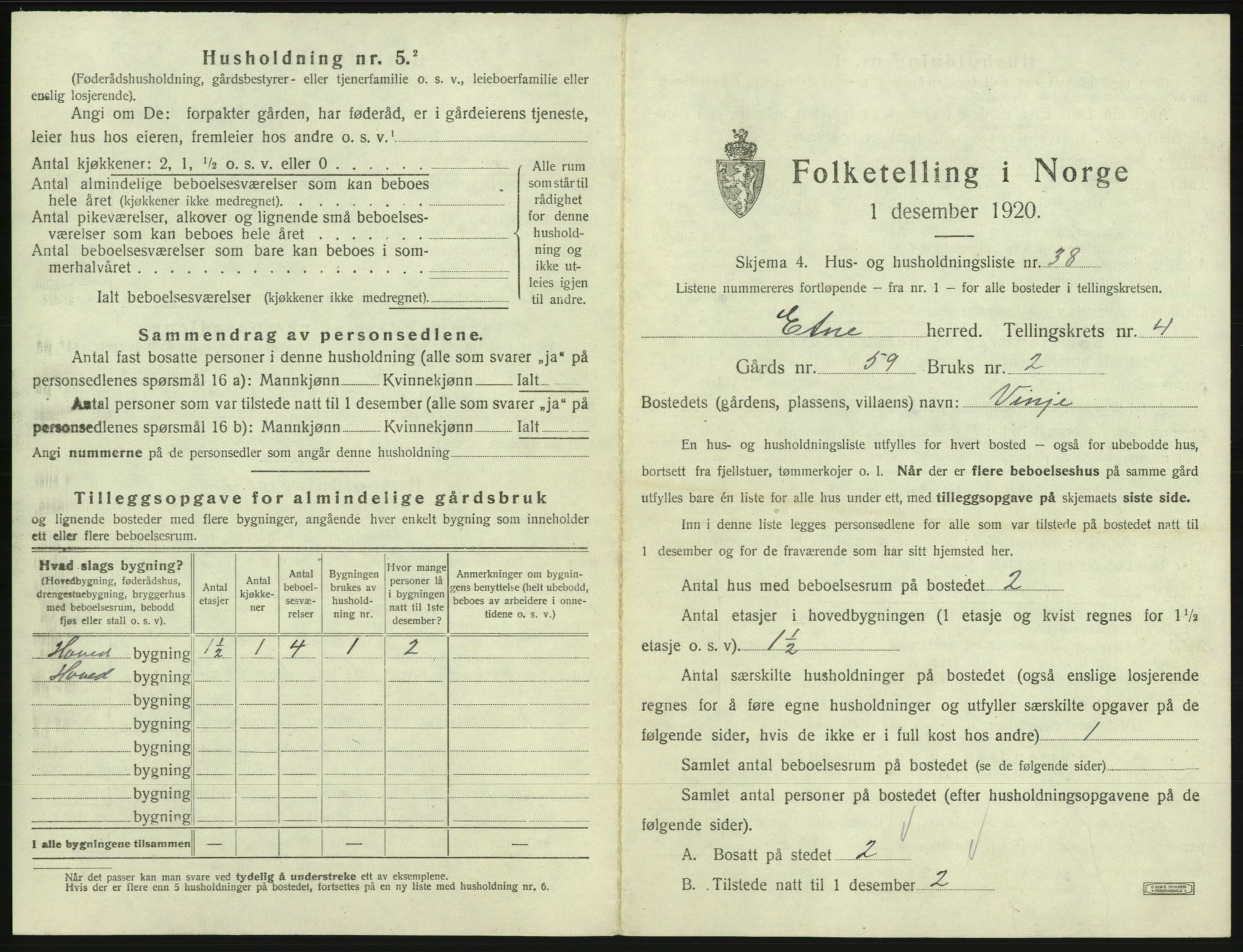 SAB, 1920 census for Etne, 1920, p. 340