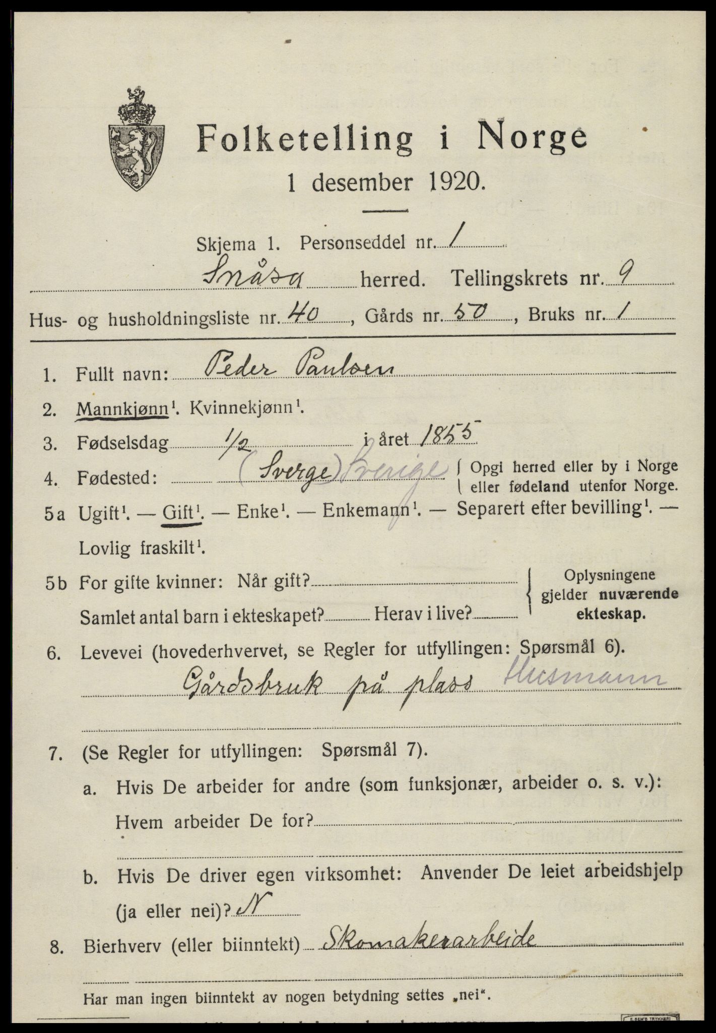 SAT, 1920 census for Snåsa, 1920, p. 4120