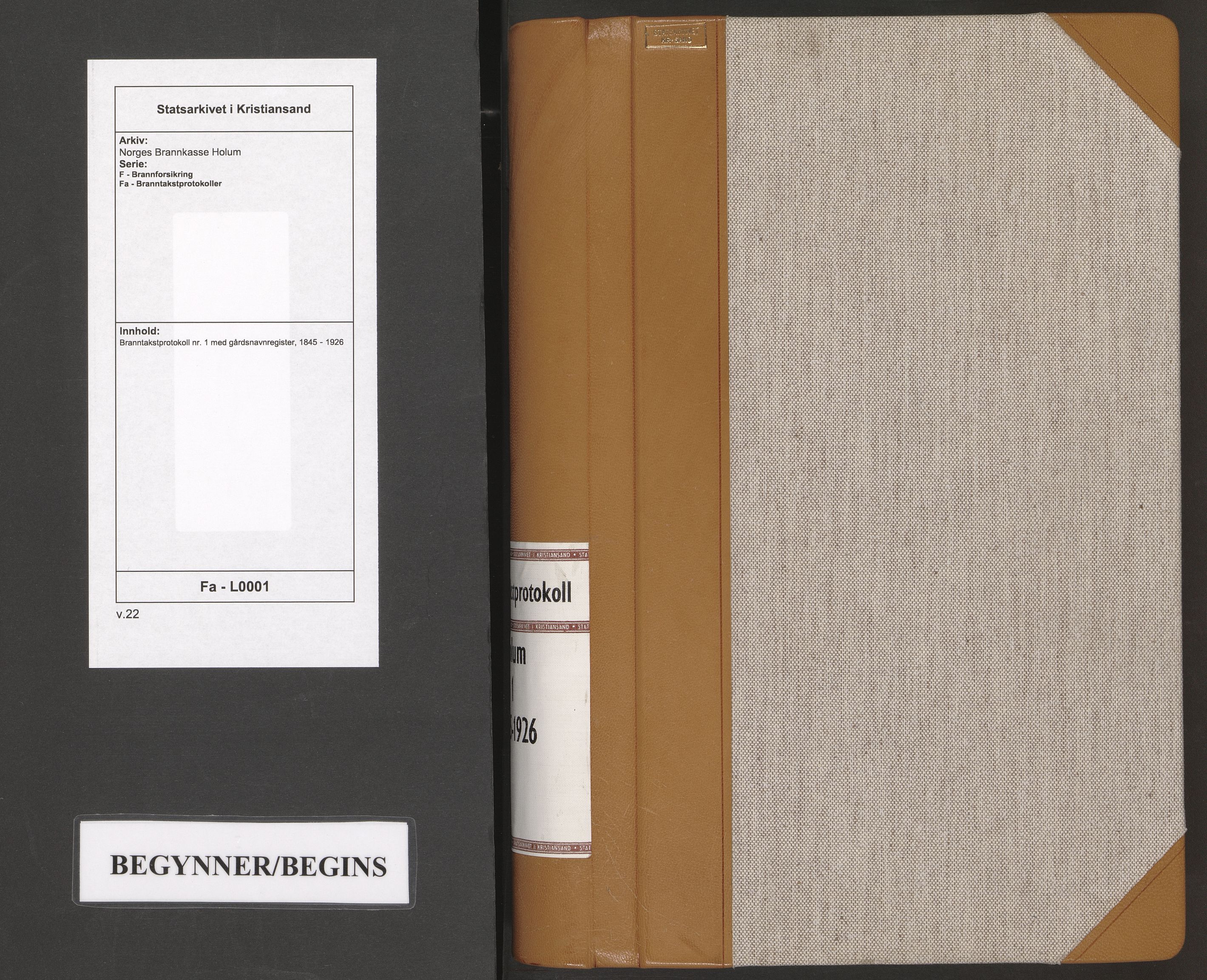 Norges Brannkasse Holum, AV/SAK-2241-0025/F/Fa/L0001: Branntakstprotokoll nr. 1 med gårdsnavnregister, 1845-1926