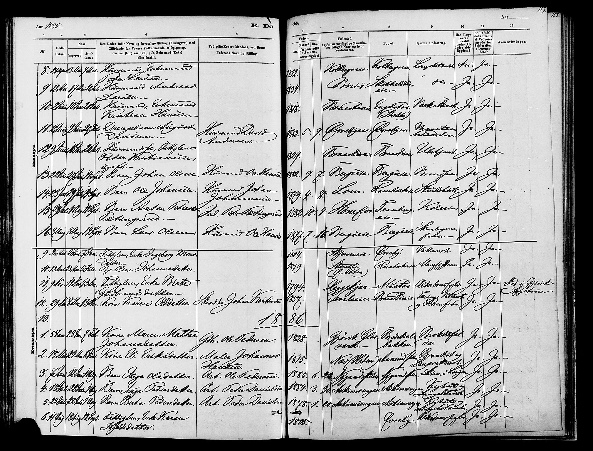 Vardal prestekontor, SAH/PREST-100/H/Ha/Haa/L0009: Parish register (official) no. 9, 1878-1892, p. 157