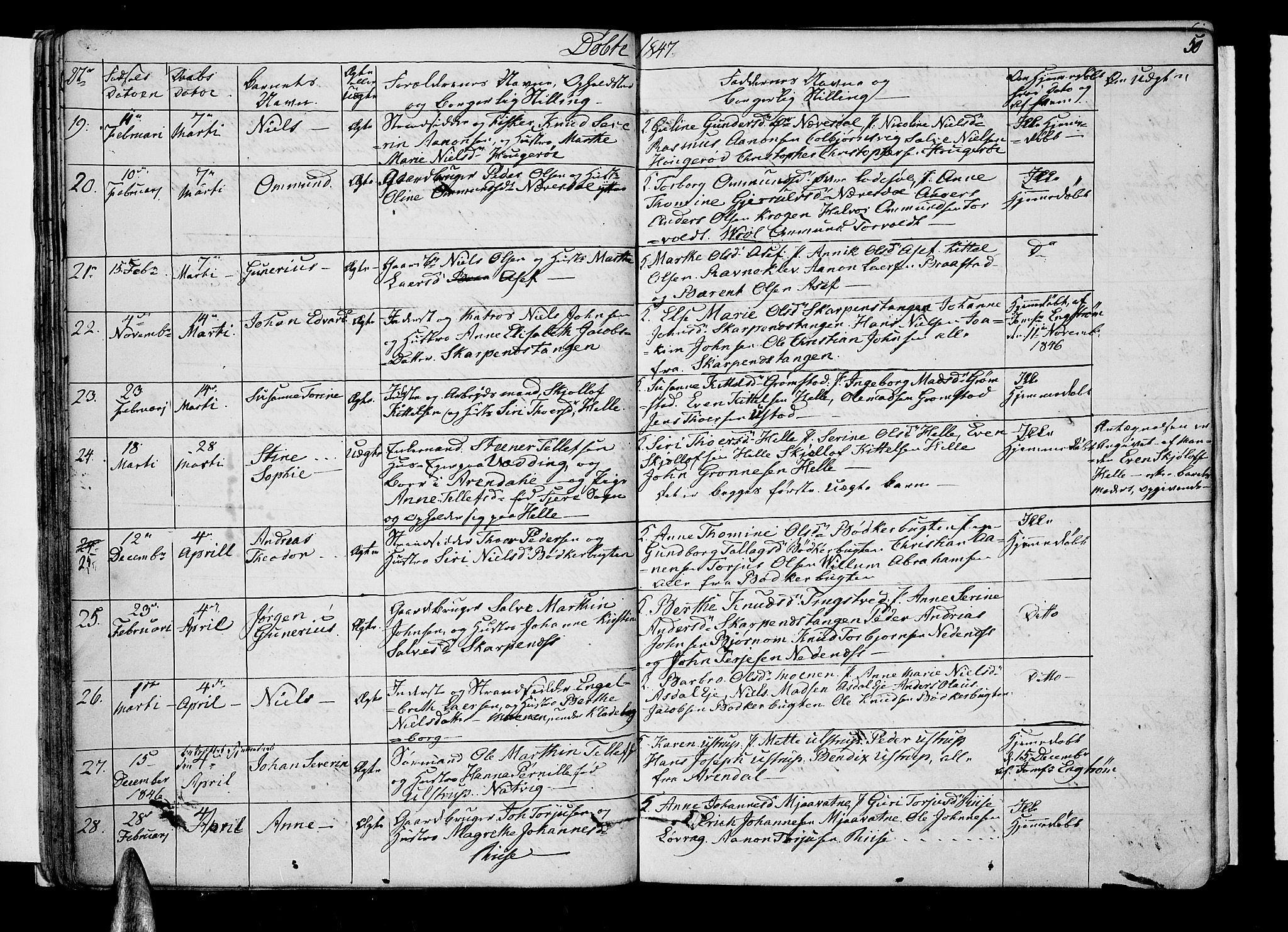 Øyestad sokneprestkontor, SAK/1111-0049/F/Fb/L0006: Parish register (copy) no. B 6, 1843-1854, p. 50