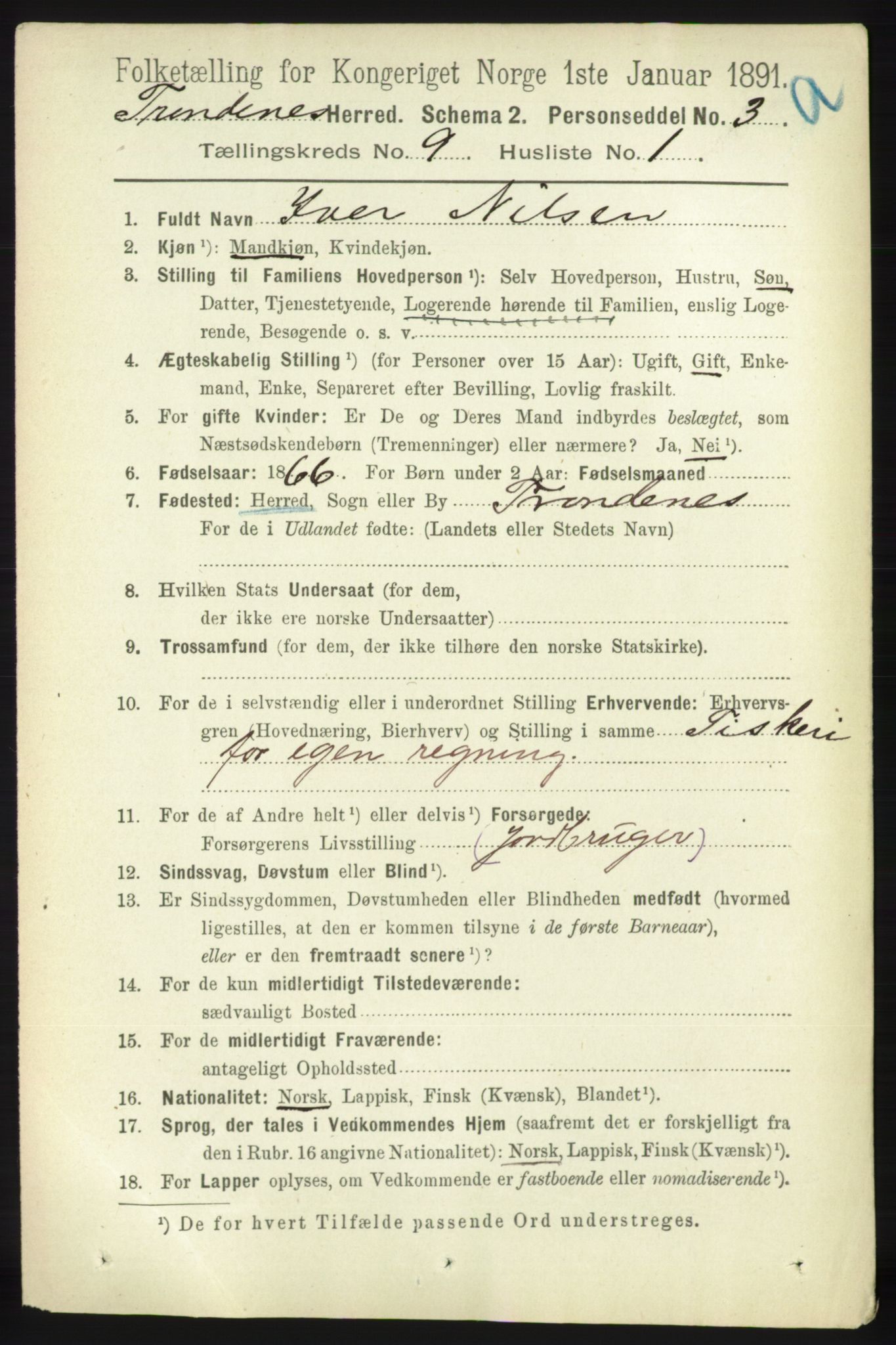 RA, 1891 census for 1914 Trondenes, 1891, p. 6390