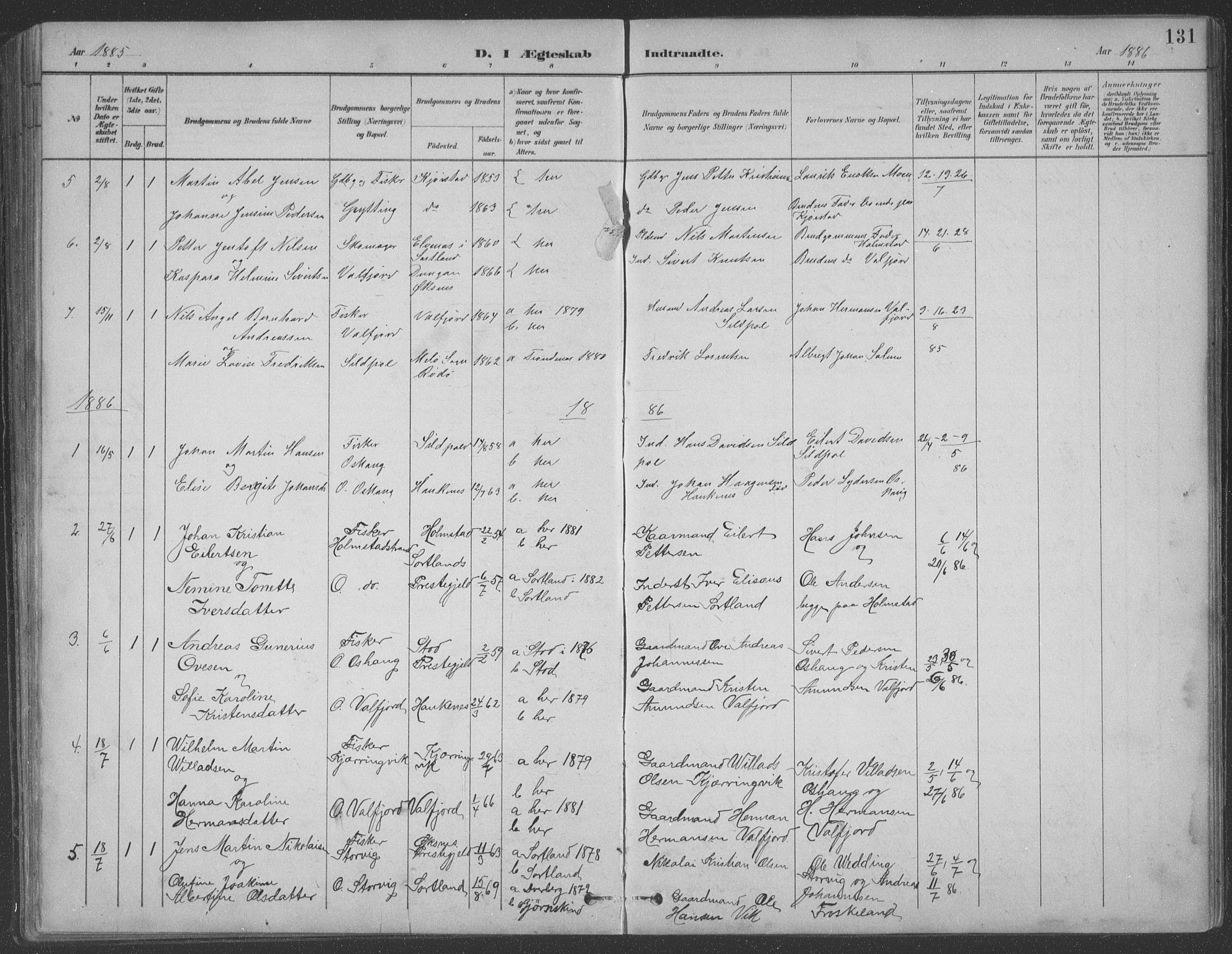 Ministerialprotokoller, klokkerbøker og fødselsregistre - Nordland, AV/SAT-A-1459/890/L1290: Parish register (copy) no. 890C01, 1882-1911, p. 131