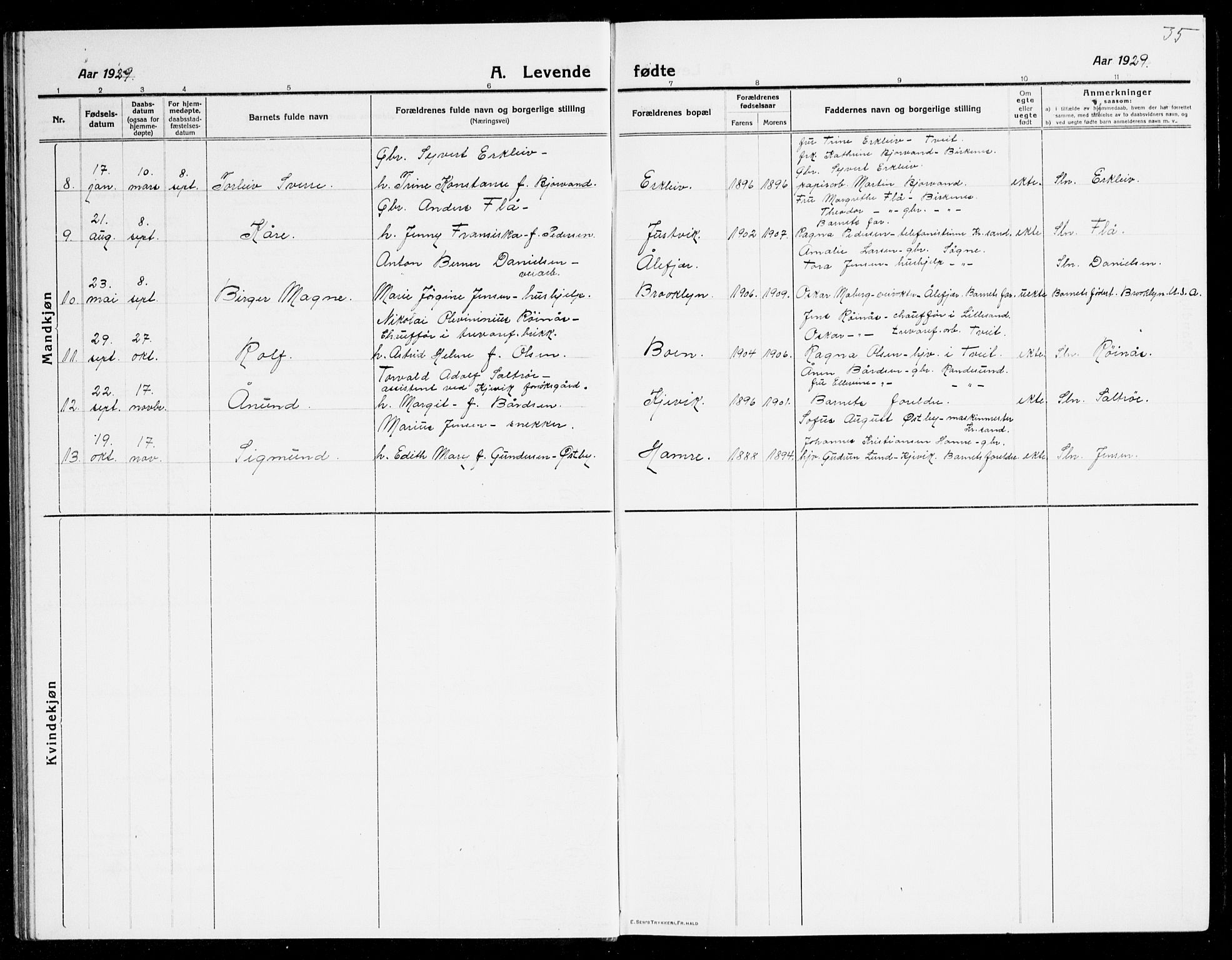 Tveit sokneprestkontor, AV/SAK-1111-0043/F/Fb/L0005: Parish register (copy) no. B 5, 1915-1941, p. 35