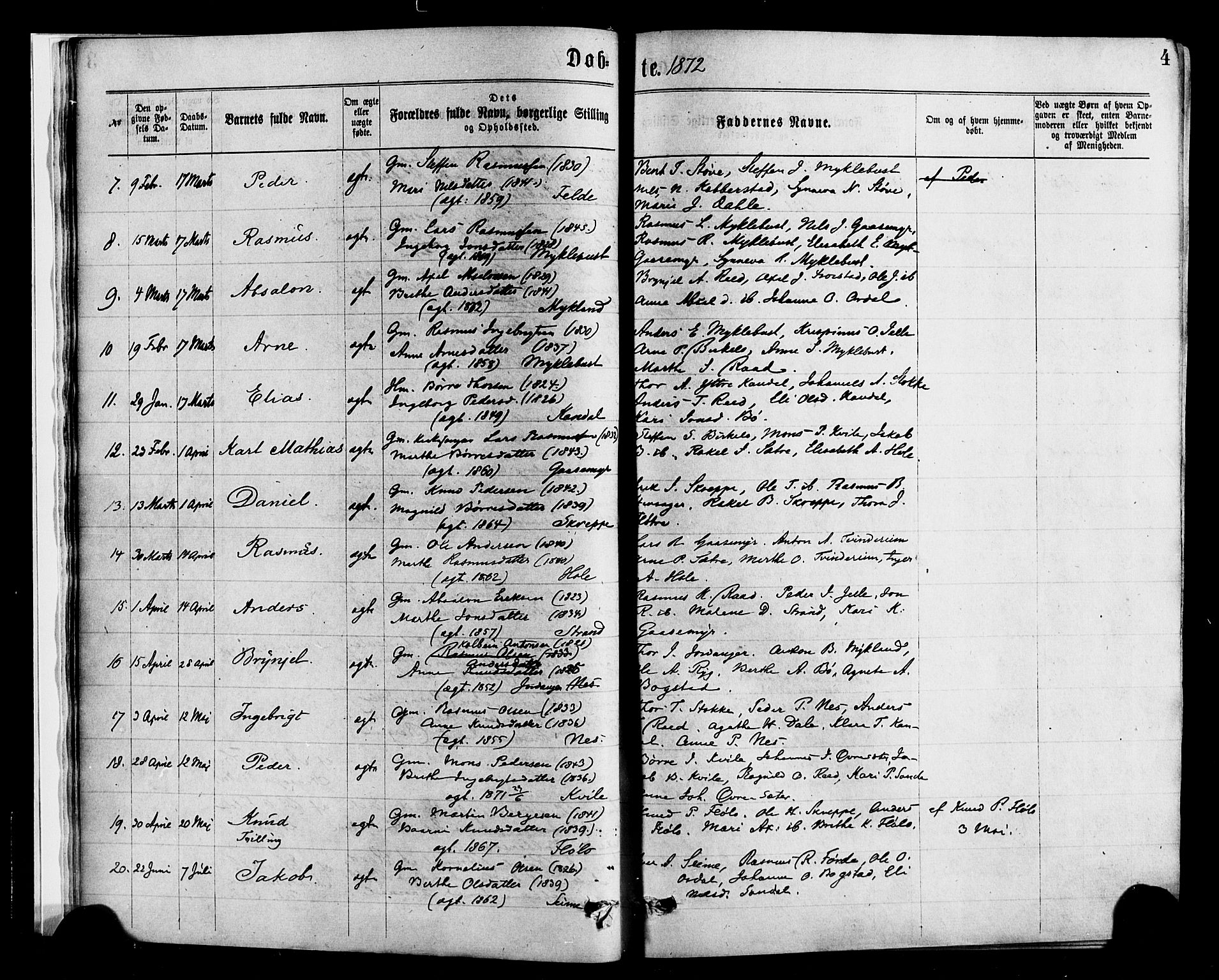 Gloppen sokneprestembete, AV/SAB-A-80101/H/Haa/Haac/L0001: Parish register (official) no. C 1, 1871-1886, p. 4