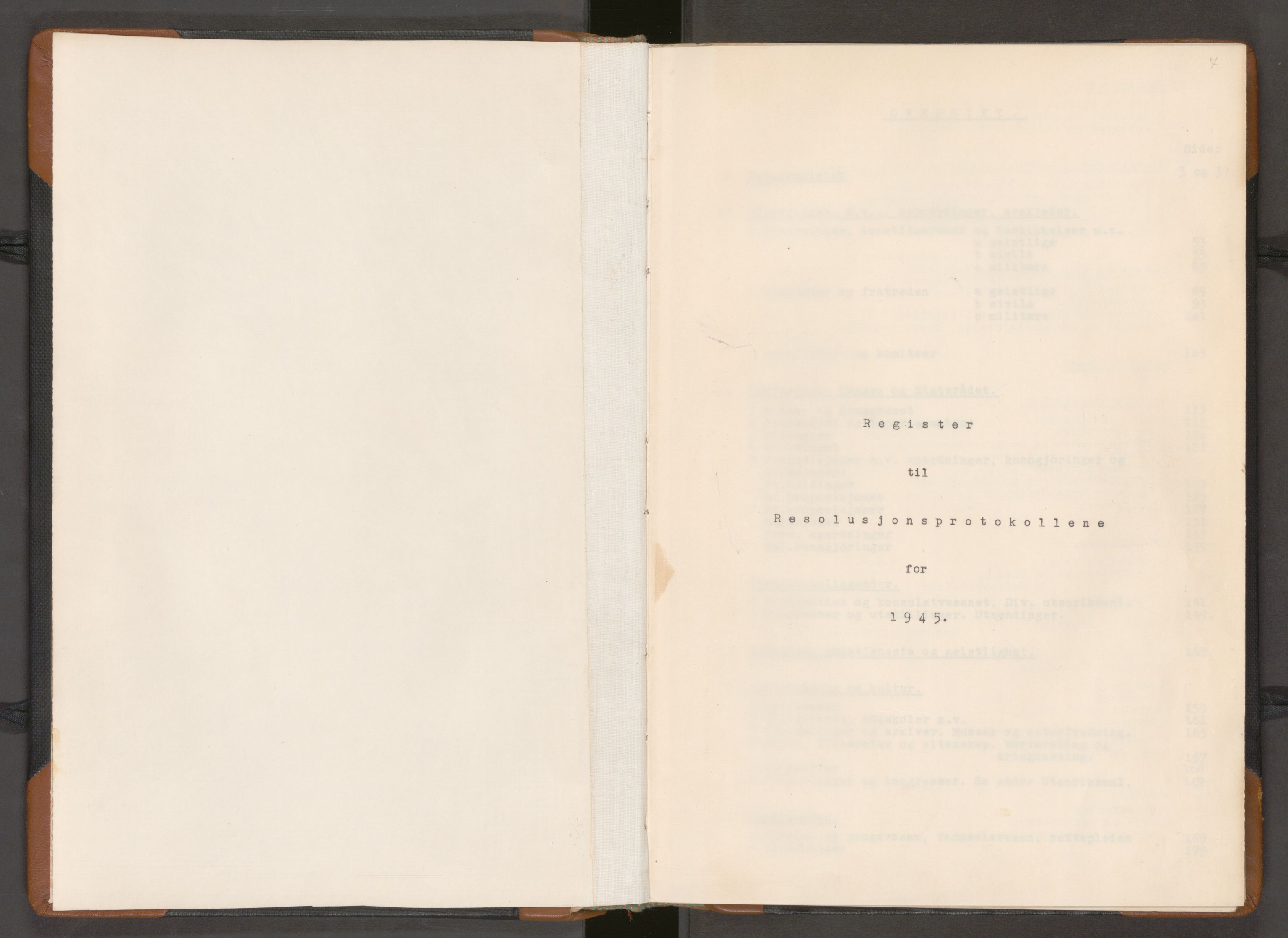 Statsrådssekretariatet, AV/RA-S-1001/A/Ac/L0130: Register, 1945