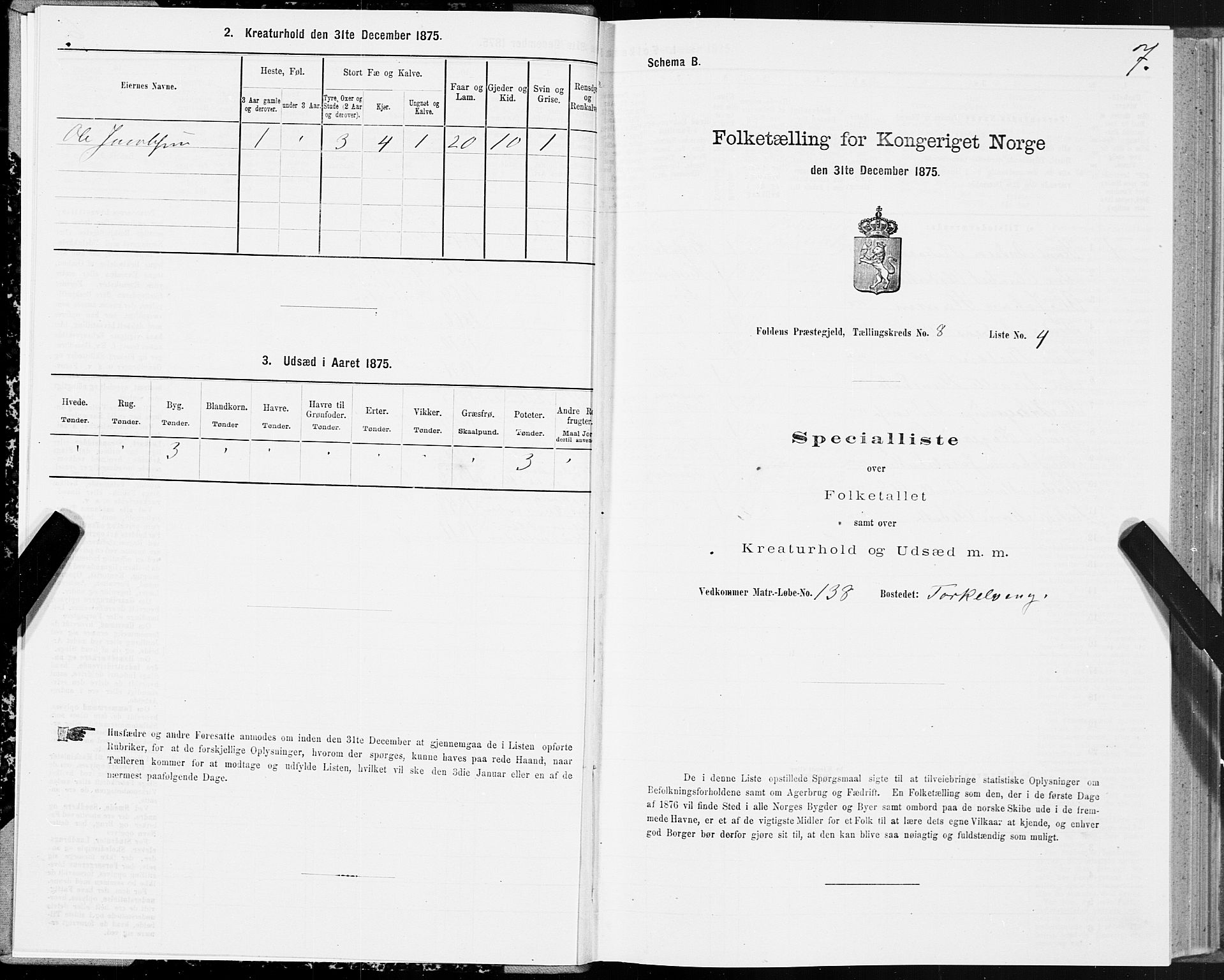 SAT, 1875 census for 1845P Folda, 1875, p. 3007