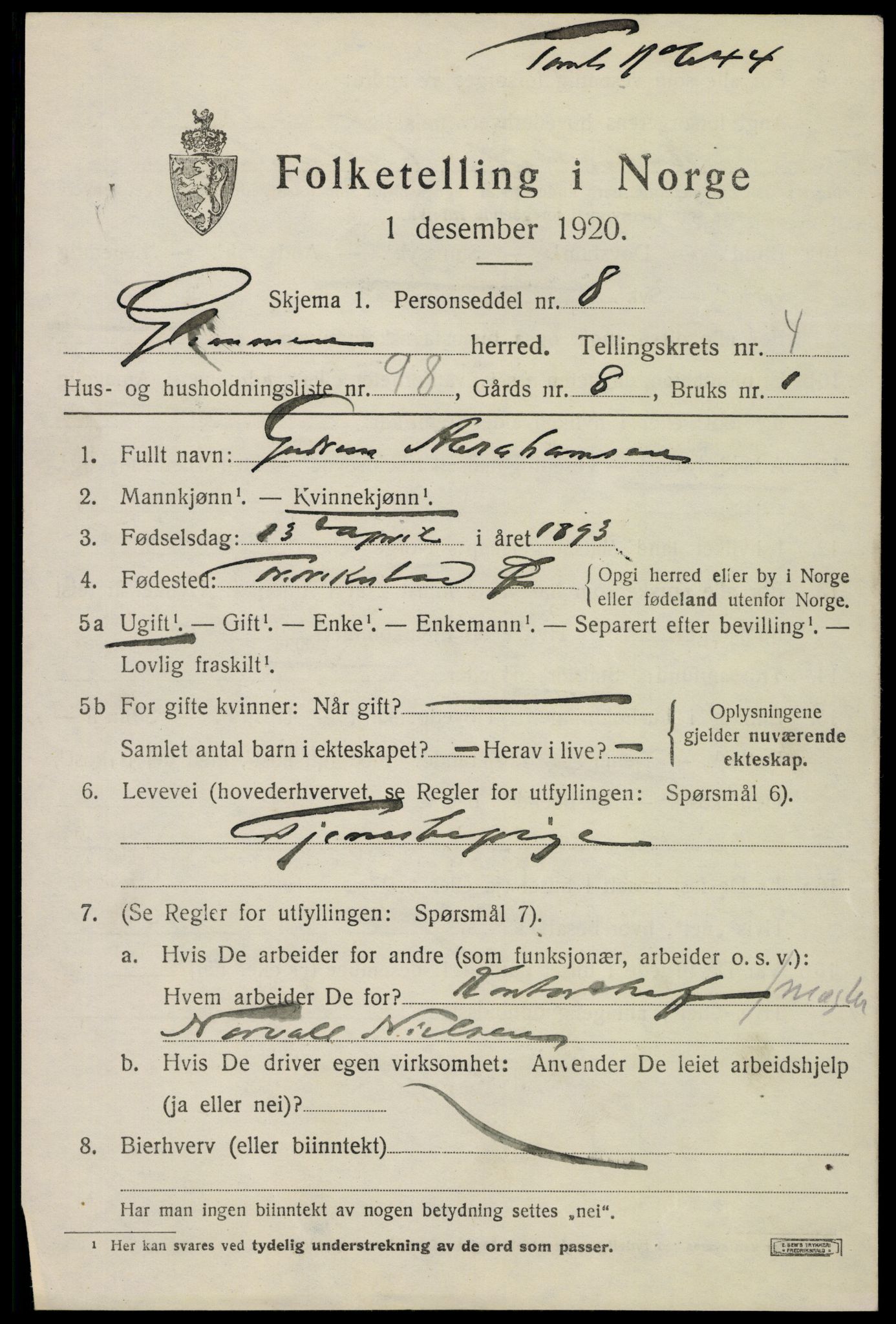 SAO, 1920 census for Glemmen, 1920, p. 16715