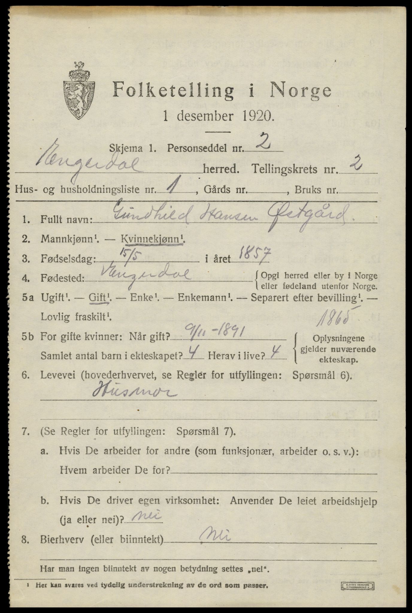 SAH, 1920 census for Engerdal, 1920, p. 917