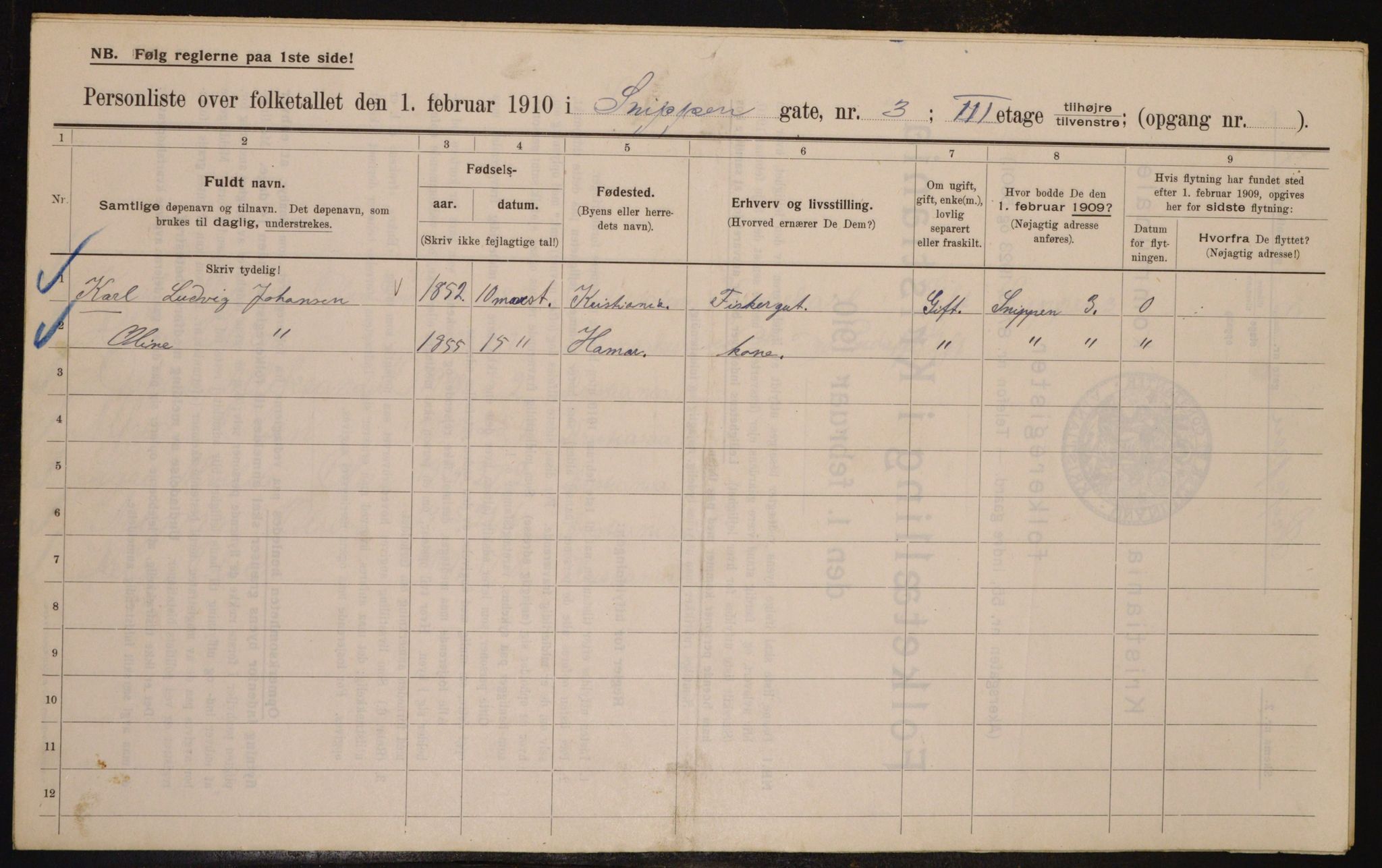 OBA, Municipal Census 1910 for Kristiania, 1910, p. 93409