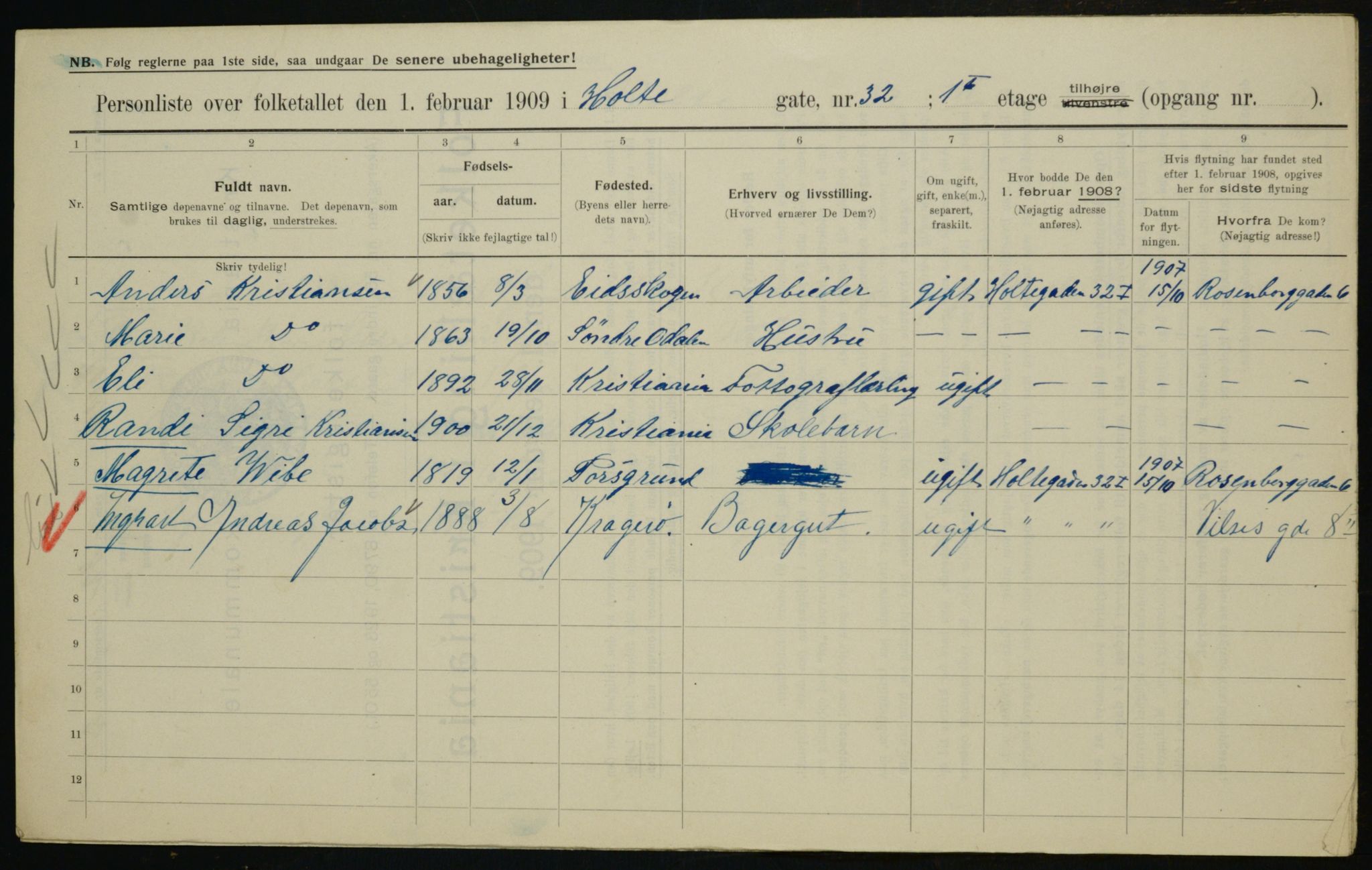 OBA, Municipal Census 1909 for Kristiania, 1909, p. 37521