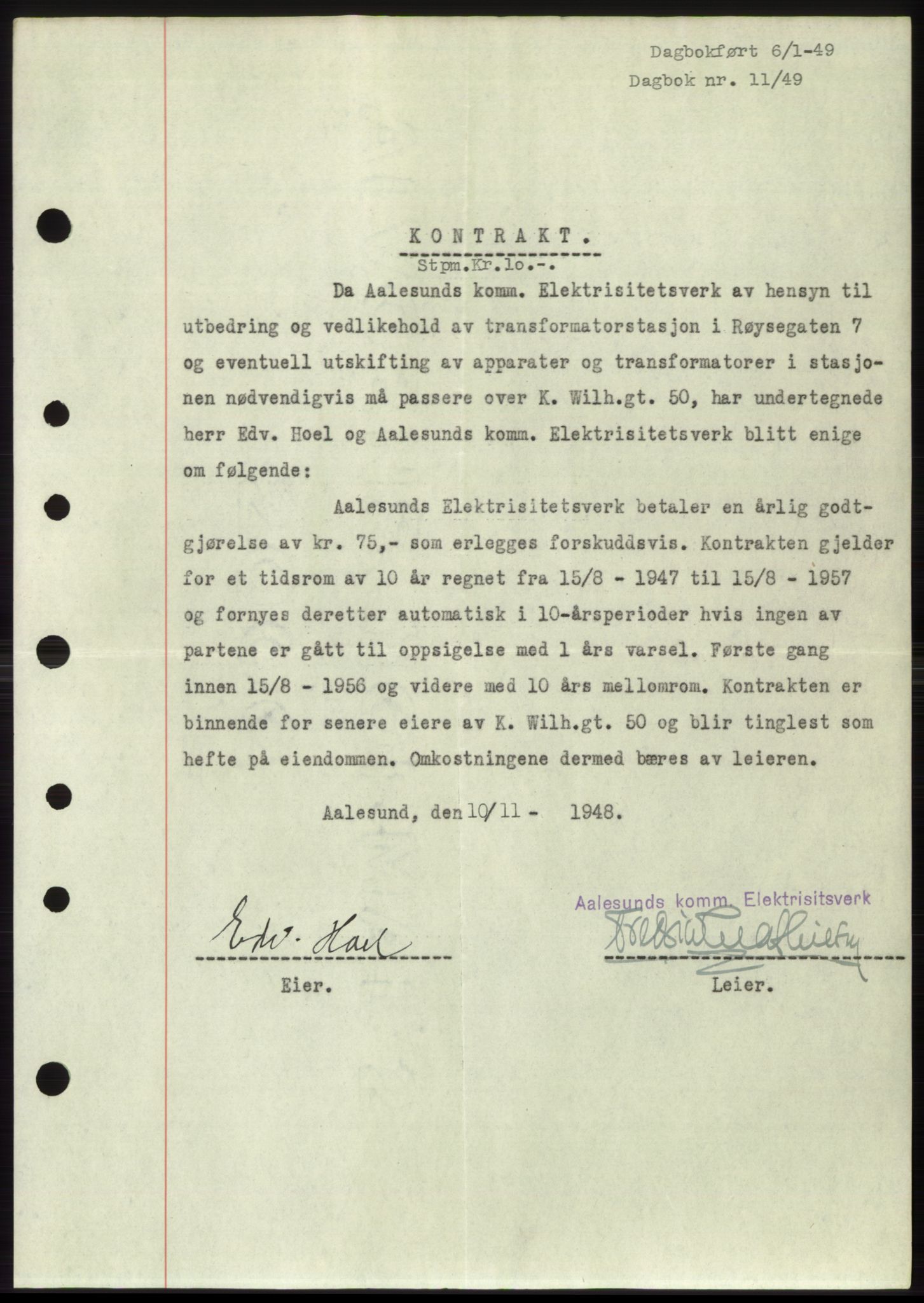 Ålesund byfogd, AV/SAT-A-4384: Mortgage book no. B36-38, 1948-1950, Diary no: : 11/1949