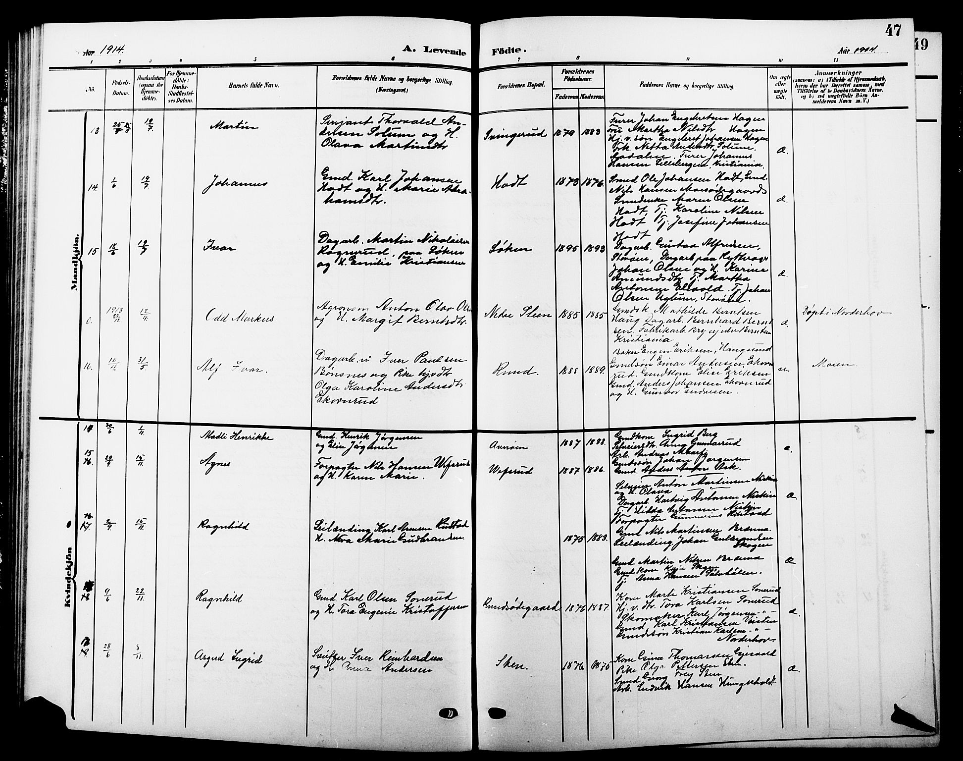 Hole kirkebøker, AV/SAKO-A-228/G/Ga/L0004: Parish register (copy) no. I 4, 1905-1924, p. 47