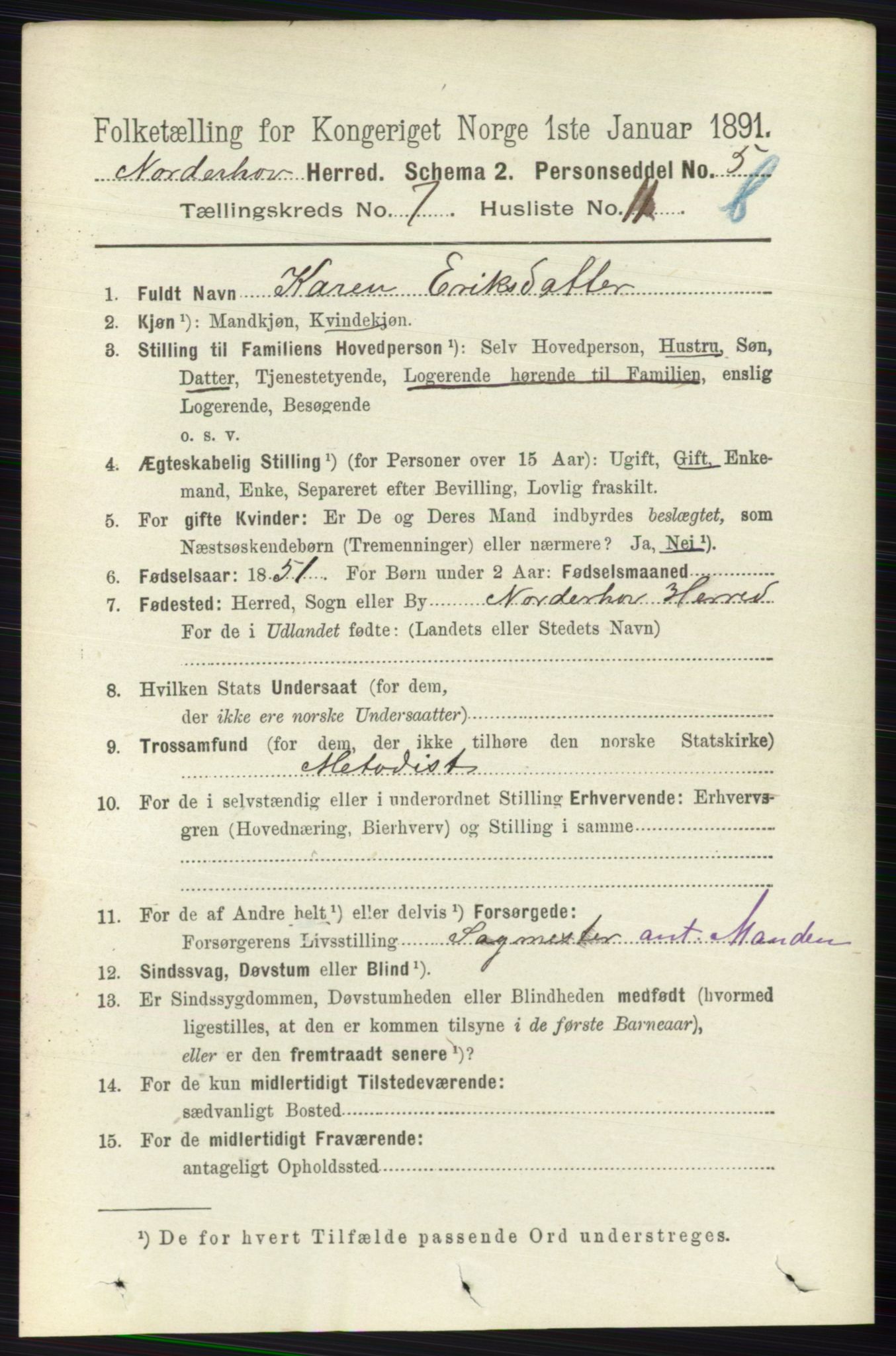 RA, 1891 census for 0613 Norderhov, 1891, p. 5171