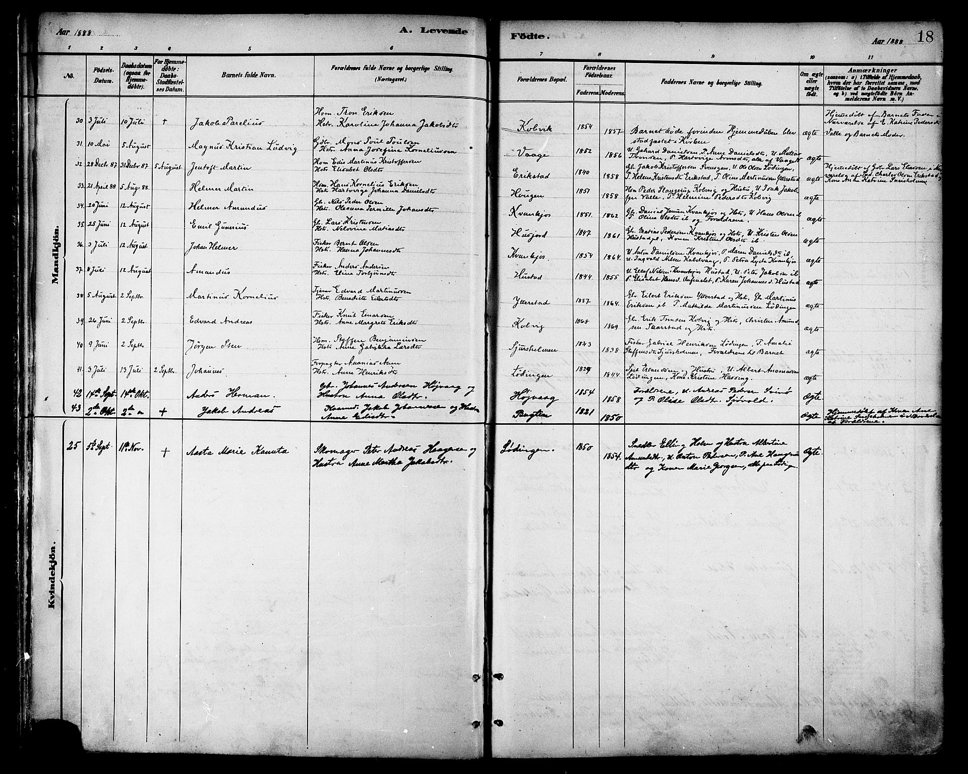 Ministerialprotokoller, klokkerbøker og fødselsregistre - Nordland, AV/SAT-A-1459/872/L1035: Parish register (official) no. 872A10, 1884-1896, p. 18