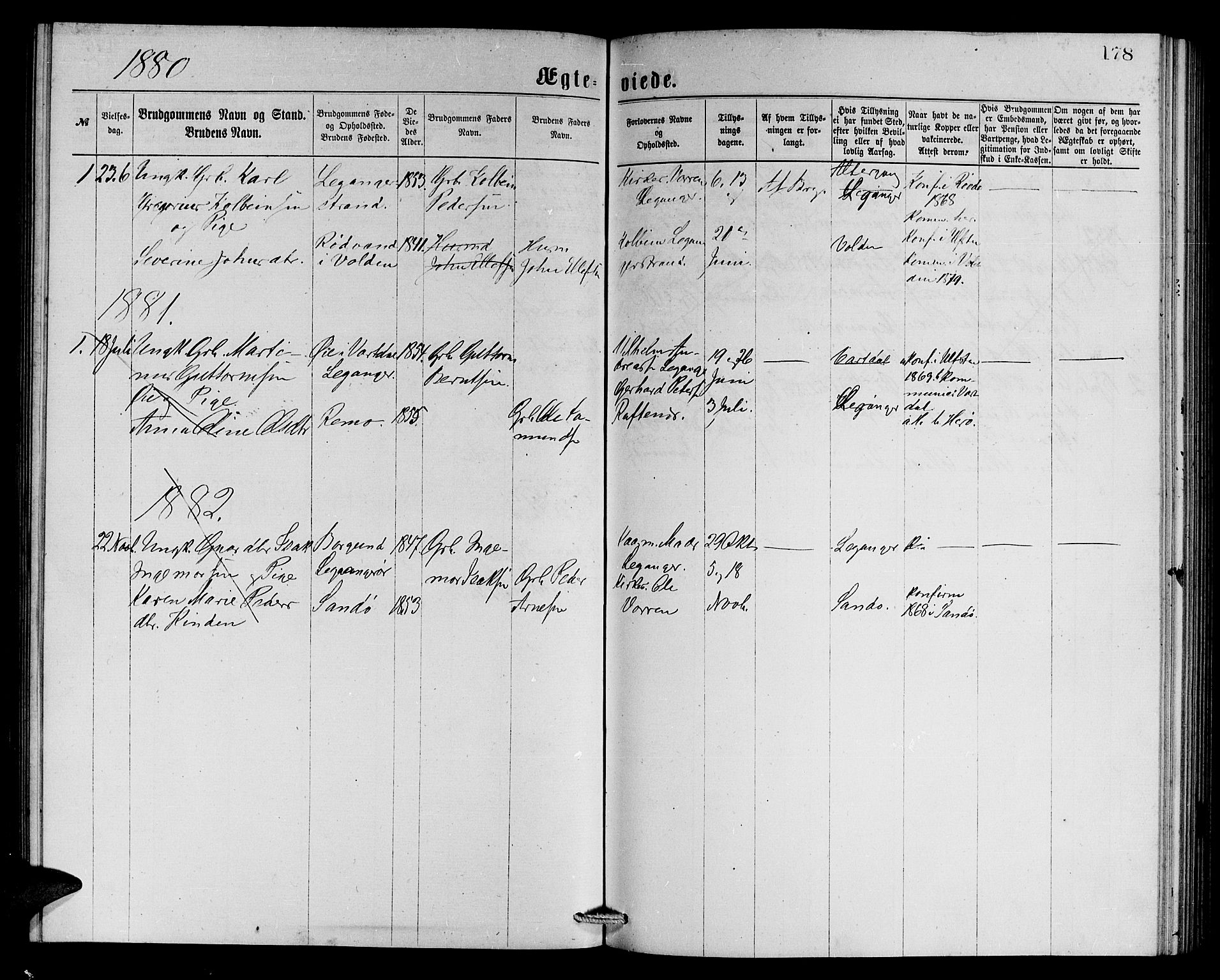 Ministerialprotokoller, klokkerbøker og fødselsregistre - Møre og Romsdal, SAT/A-1454/508/L0094: Parish register (official) no. 508A01, 1873-1886, p. 178