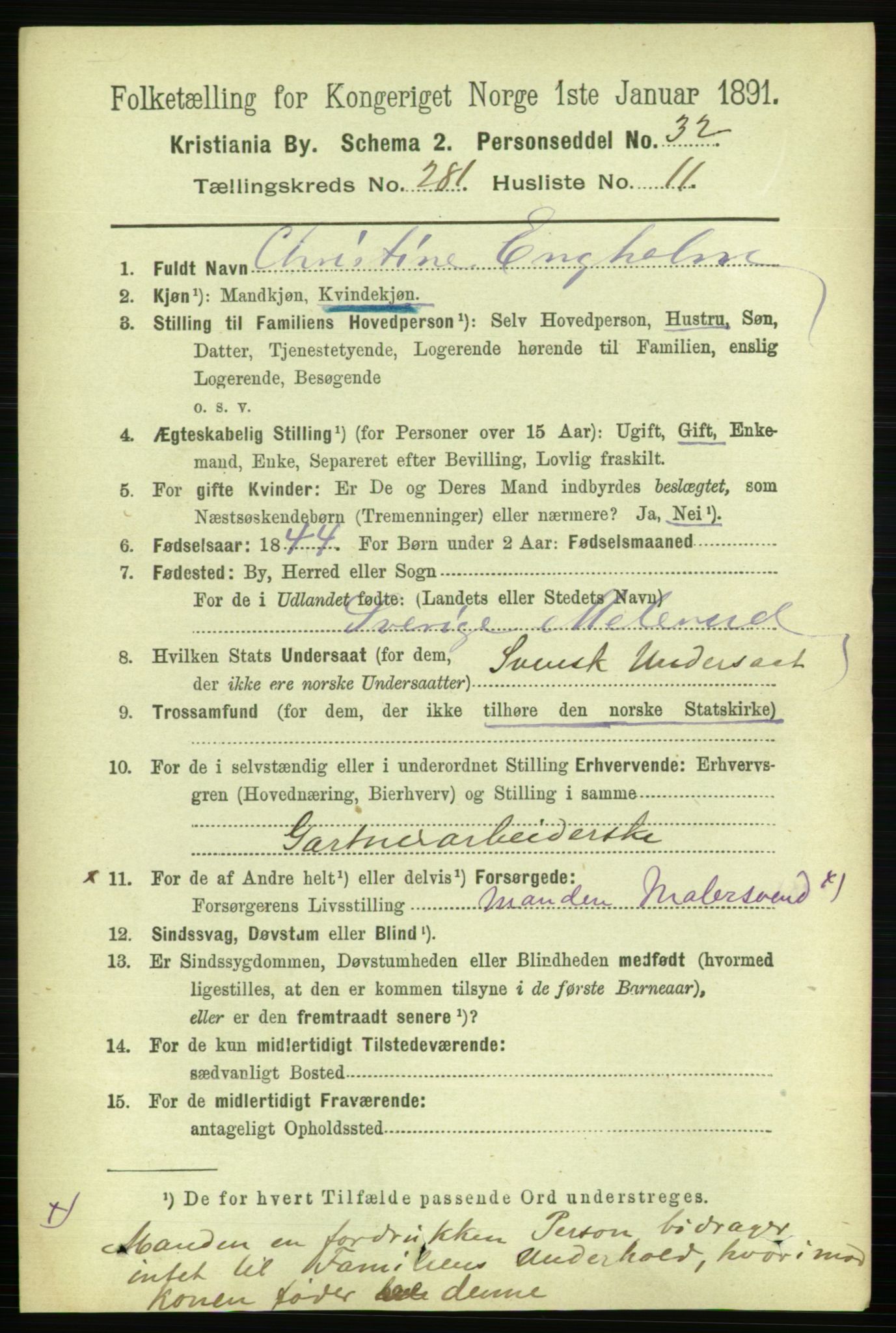 RA, 1891 census for 0301 Kristiania, 1891, p. 171110