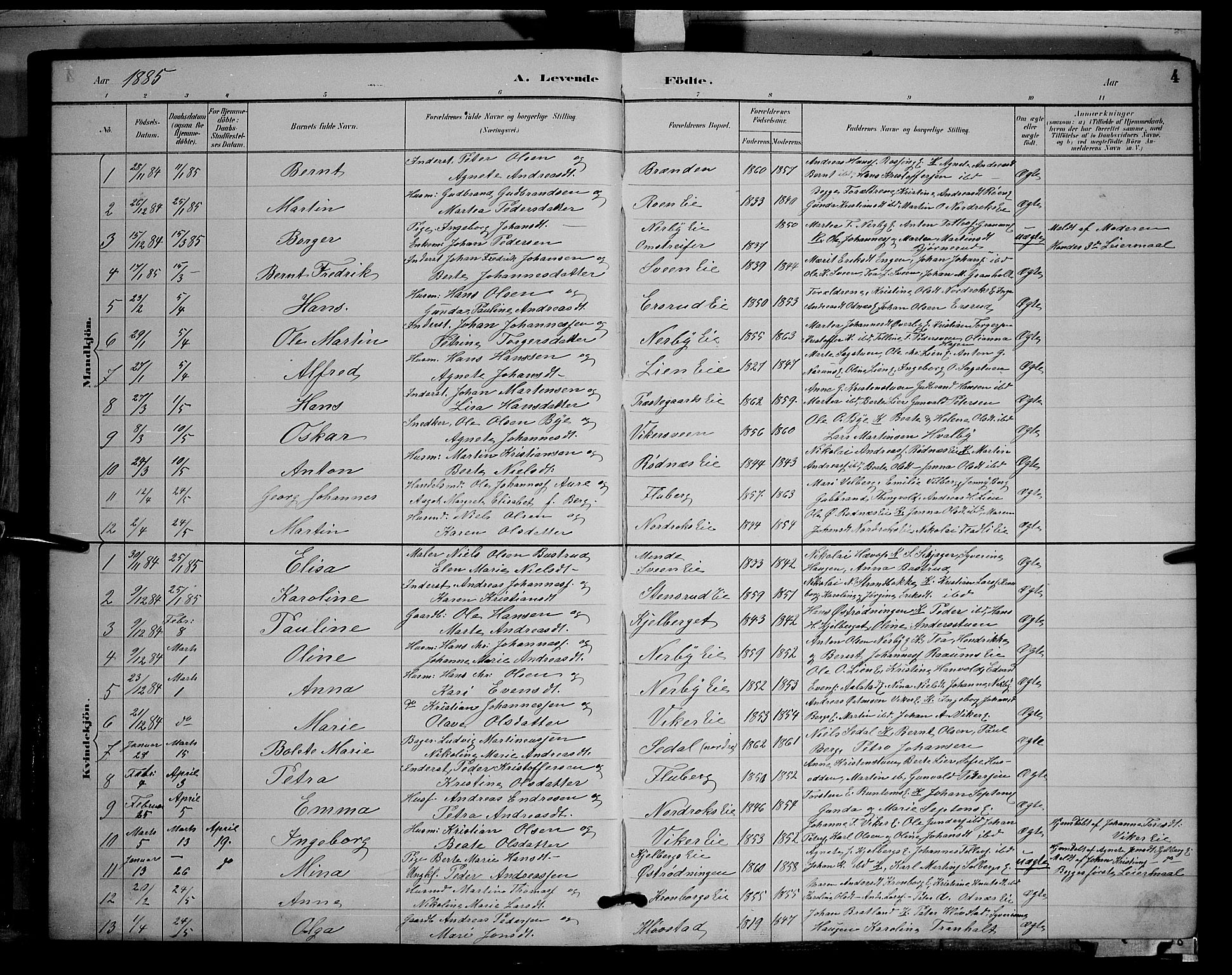 Søndre Land prestekontor, AV/SAH-PREST-122/L/L0003: Parish register (copy) no. 3, 1884-1902, p. 4