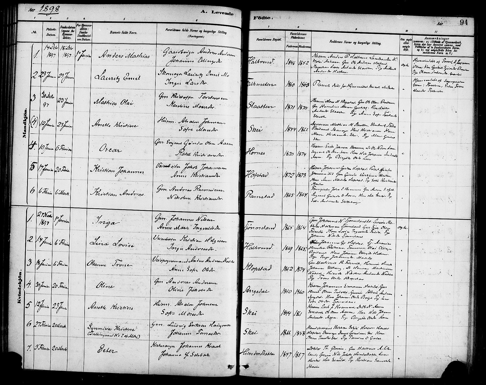 Førde sokneprestembete, AV/SAB-A-79901/H/Haa/Haab/L0001: Parish register (official) no. B 1, 1880-1898, p. 94