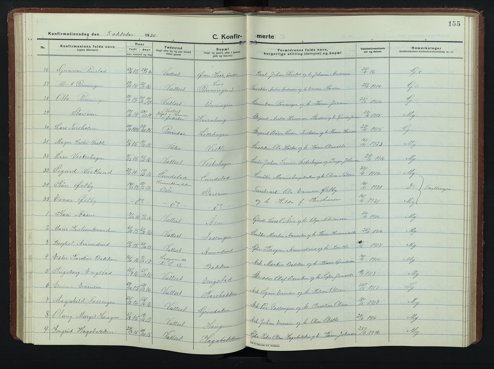 Romedal prestekontor, AV/SAH-PREST-004/L/L0015: Parish register (copy) no. 15, 1923-1949, p. 155