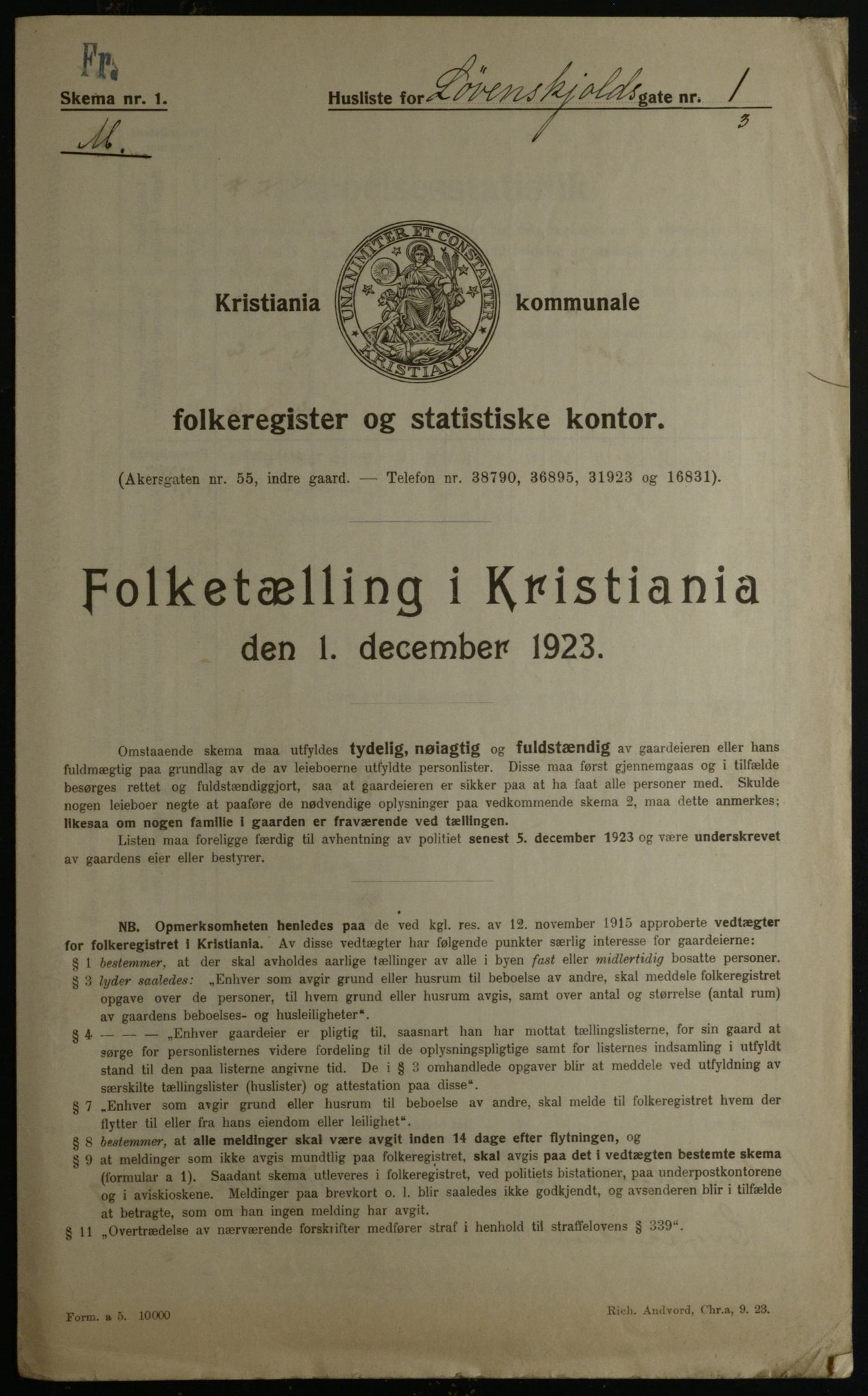 OBA, Municipal Census 1923 for Kristiania, 1923, p. 65344