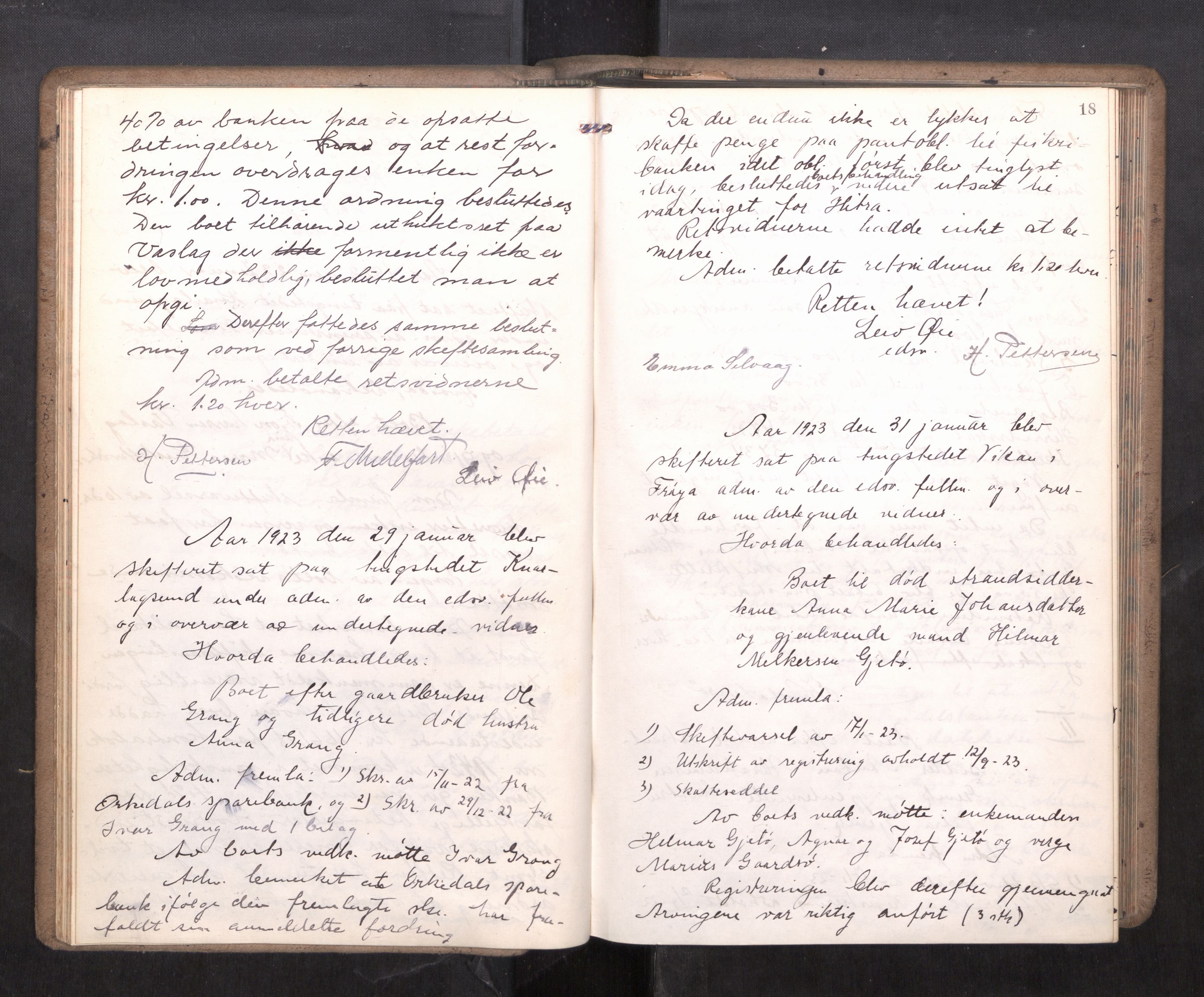 Hitra sorenskriveri, AV/SAT-A-0018/3/3B/L0002: Skifteforhandlingsprotokoll, 1922-1927, p. 17b-18a