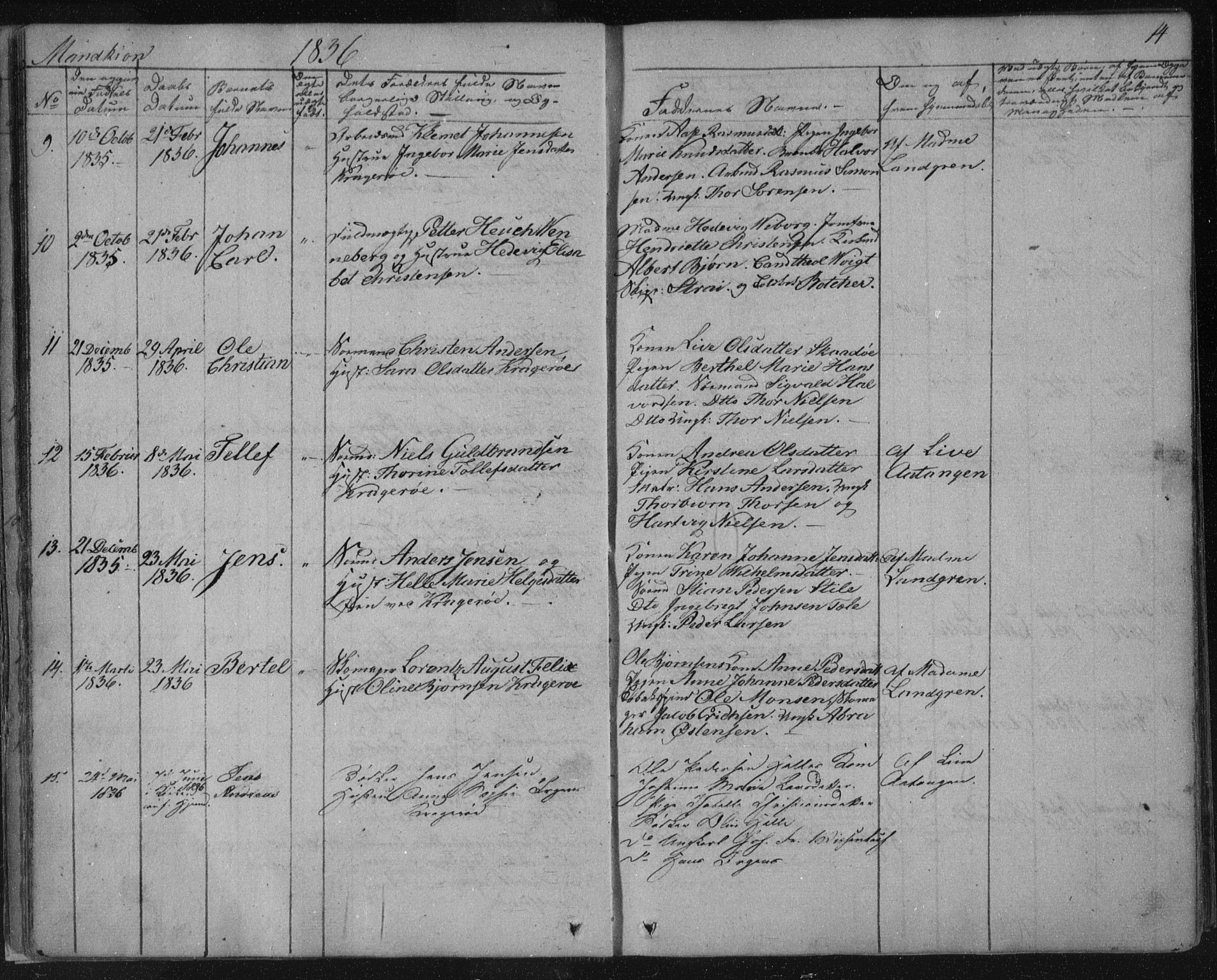 Kragerø kirkebøker, SAKO/A-278/F/Fa/L0005: Parish register (official) no. 5, 1832-1847, p. 14
