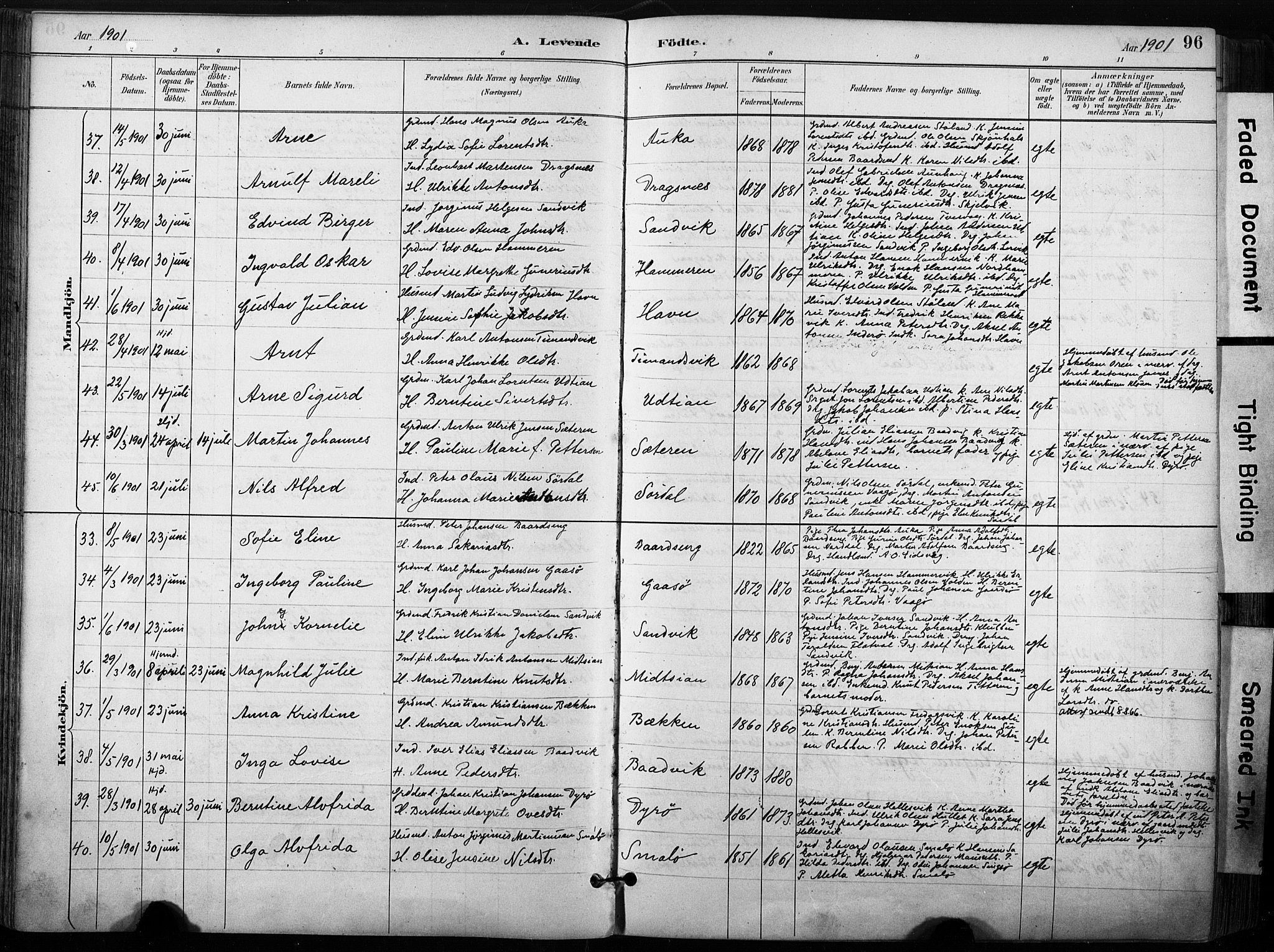 Ministerialprotokoller, klokkerbøker og fødselsregistre - Sør-Trøndelag, AV/SAT-A-1456/640/L0579: Parish register (official) no. 640A04, 1889-1902, p. 96