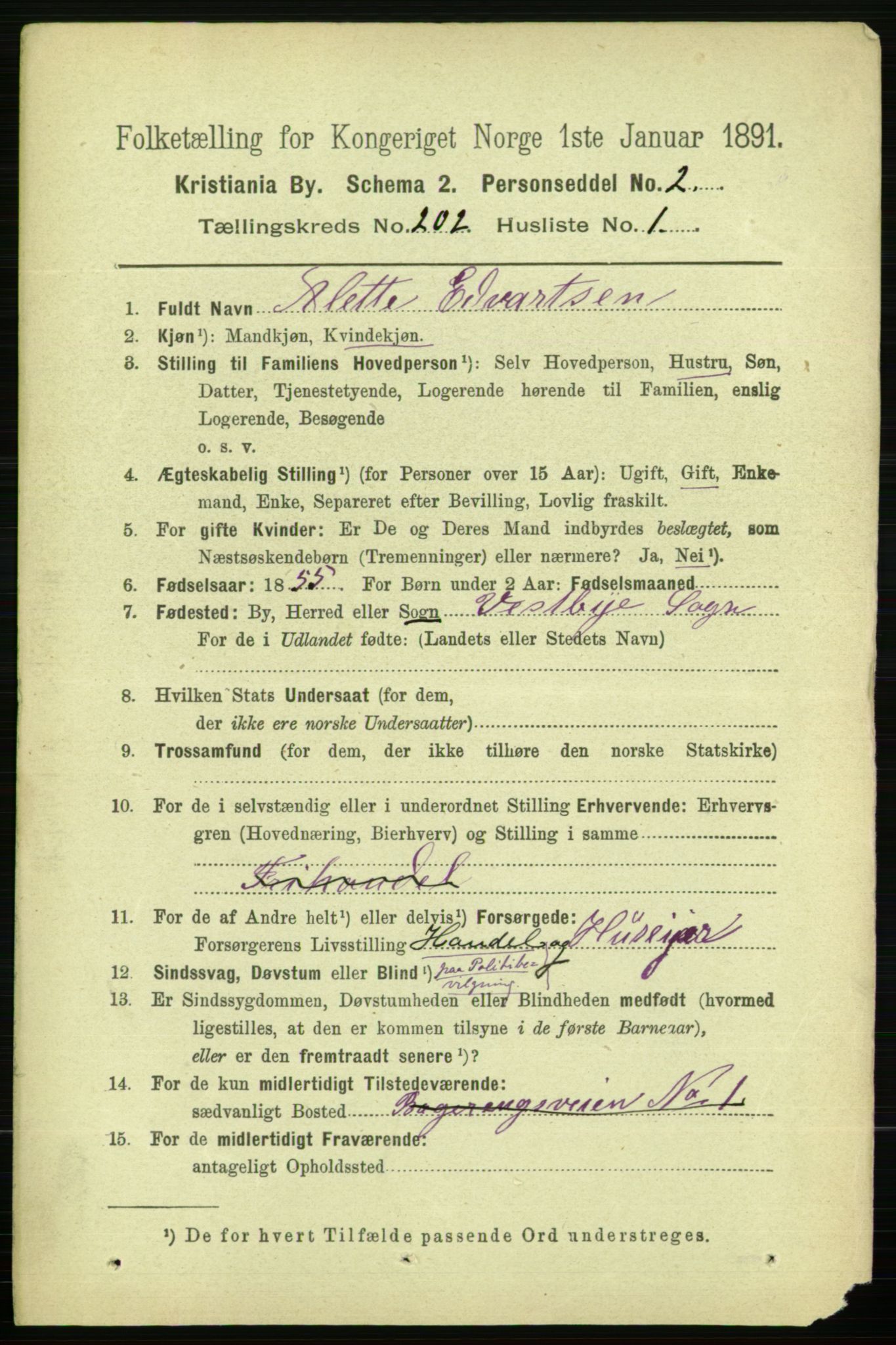 RA, 1891 census for 0301 Kristiania, 1891, p. 121522