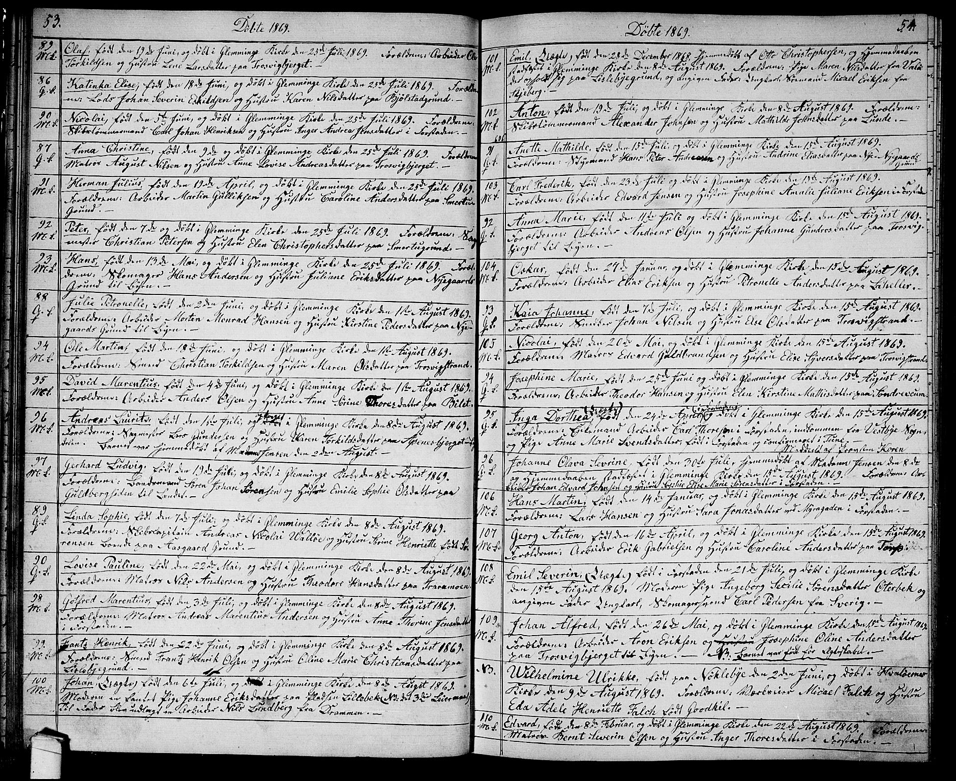 Glemmen prestekontor Kirkebøker, SAO/A-10908/G/Ga/L0004: Parish register (copy) no. 4, 1867-1875, p. 53-54