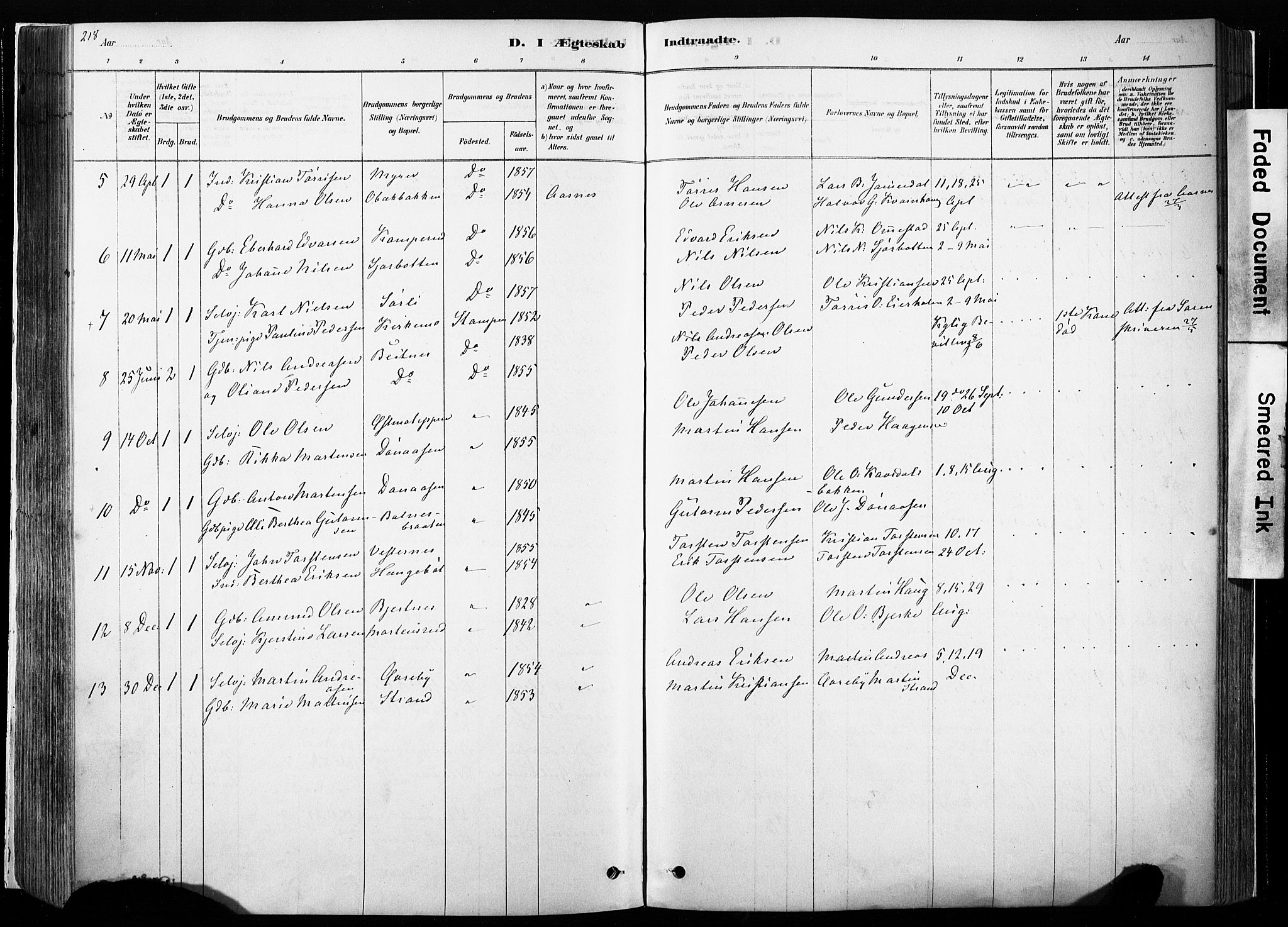 Hof prestekontor, SAH/PREST-038/H/Ha/Haa/L0010: Parish register (official) no. 10, 1878-1909, p. 218