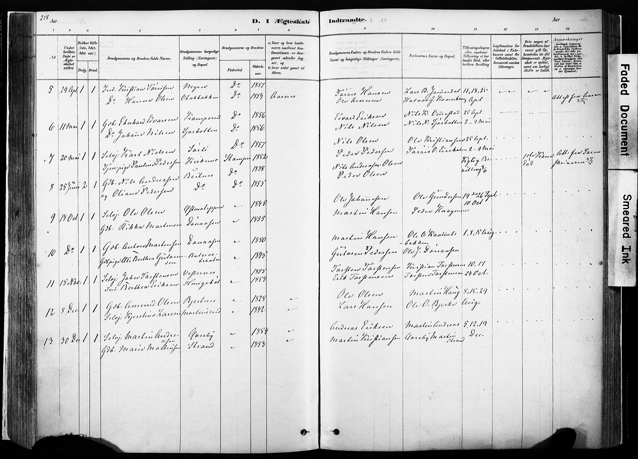Hof prestekontor, AV/SAH-PREST-038/H/Ha/Haa/L0010: Parish register (official) no. 10, 1878-1909, p. 218
