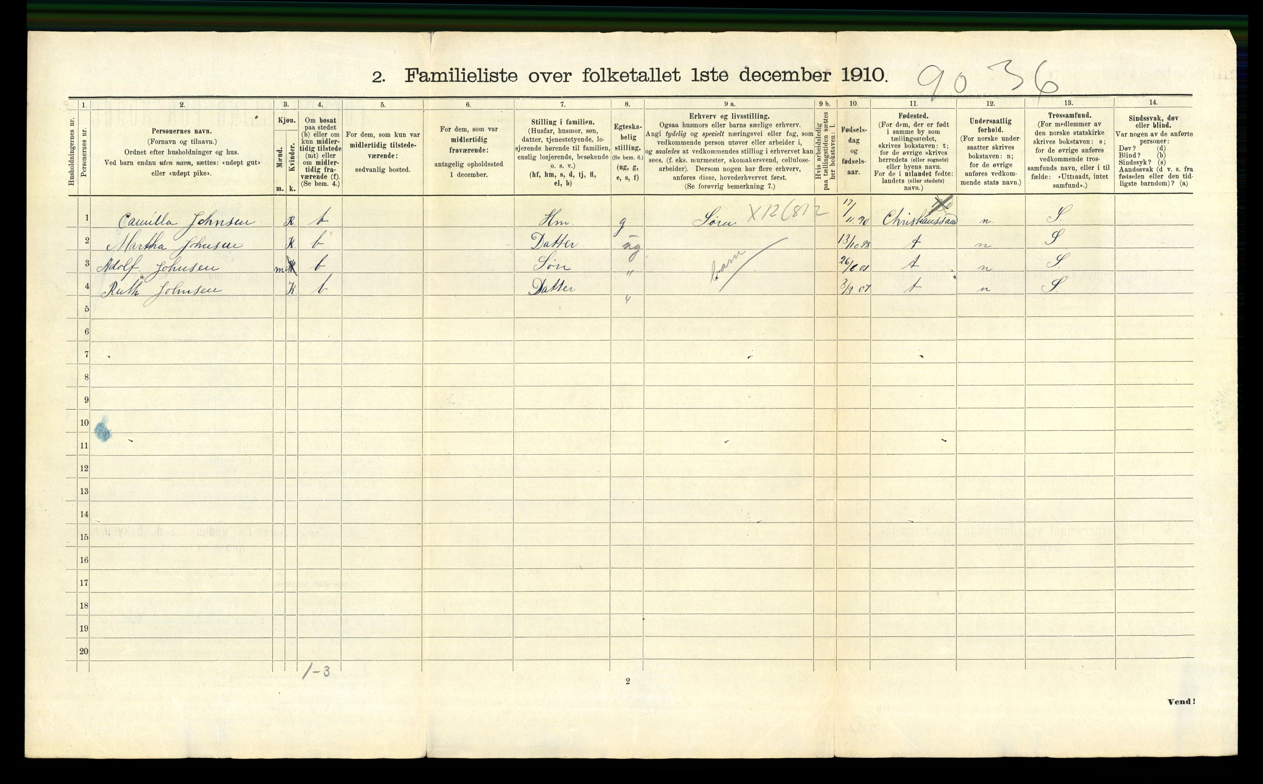 RA, 1910 census for Kristiansand, 1910, p. 6141